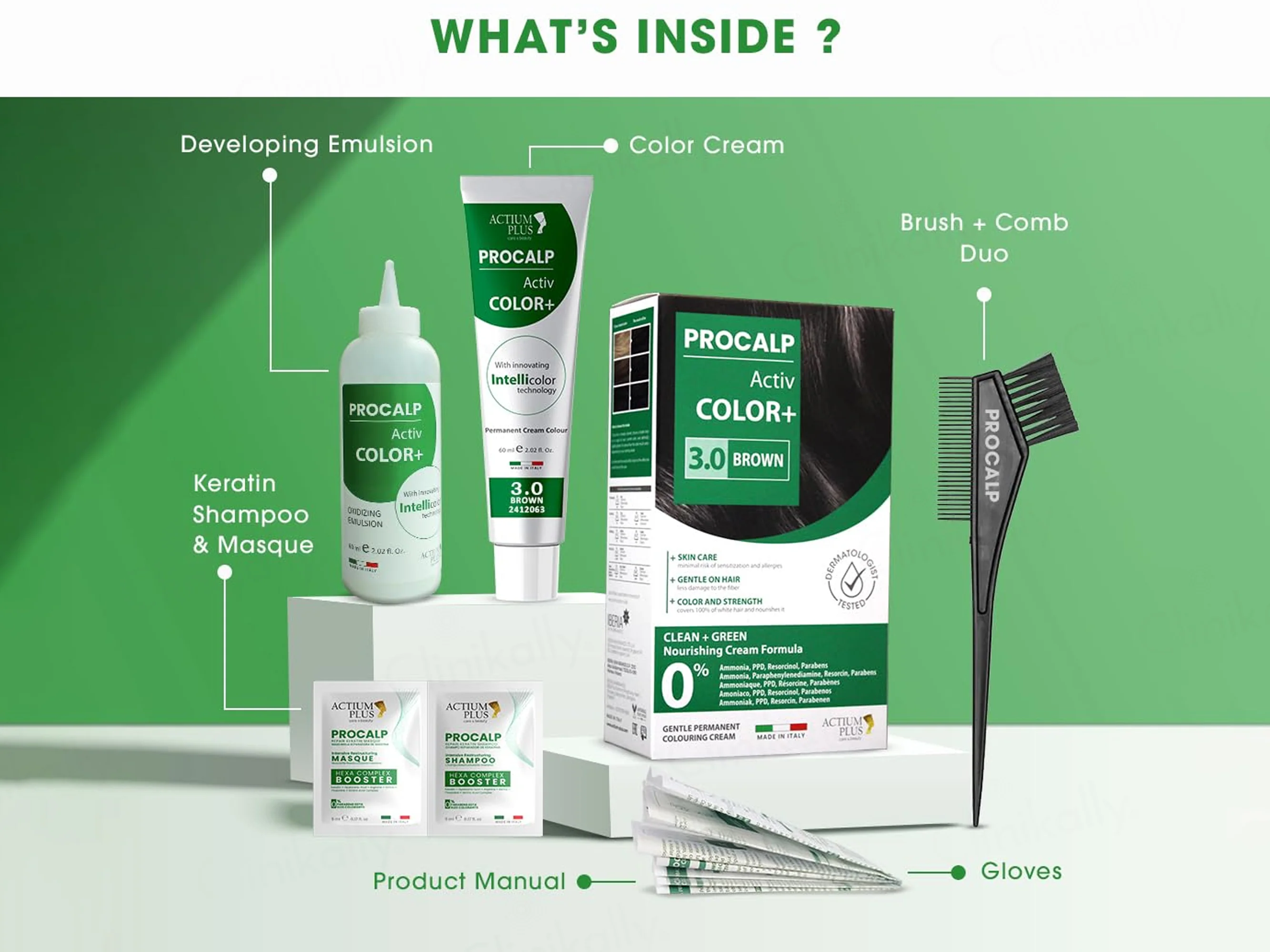 Actium Plus Procalp Activ Color+ Nourishing Gentle Permanent Colouring Cream Kit - 3.0 Brown - Image 5