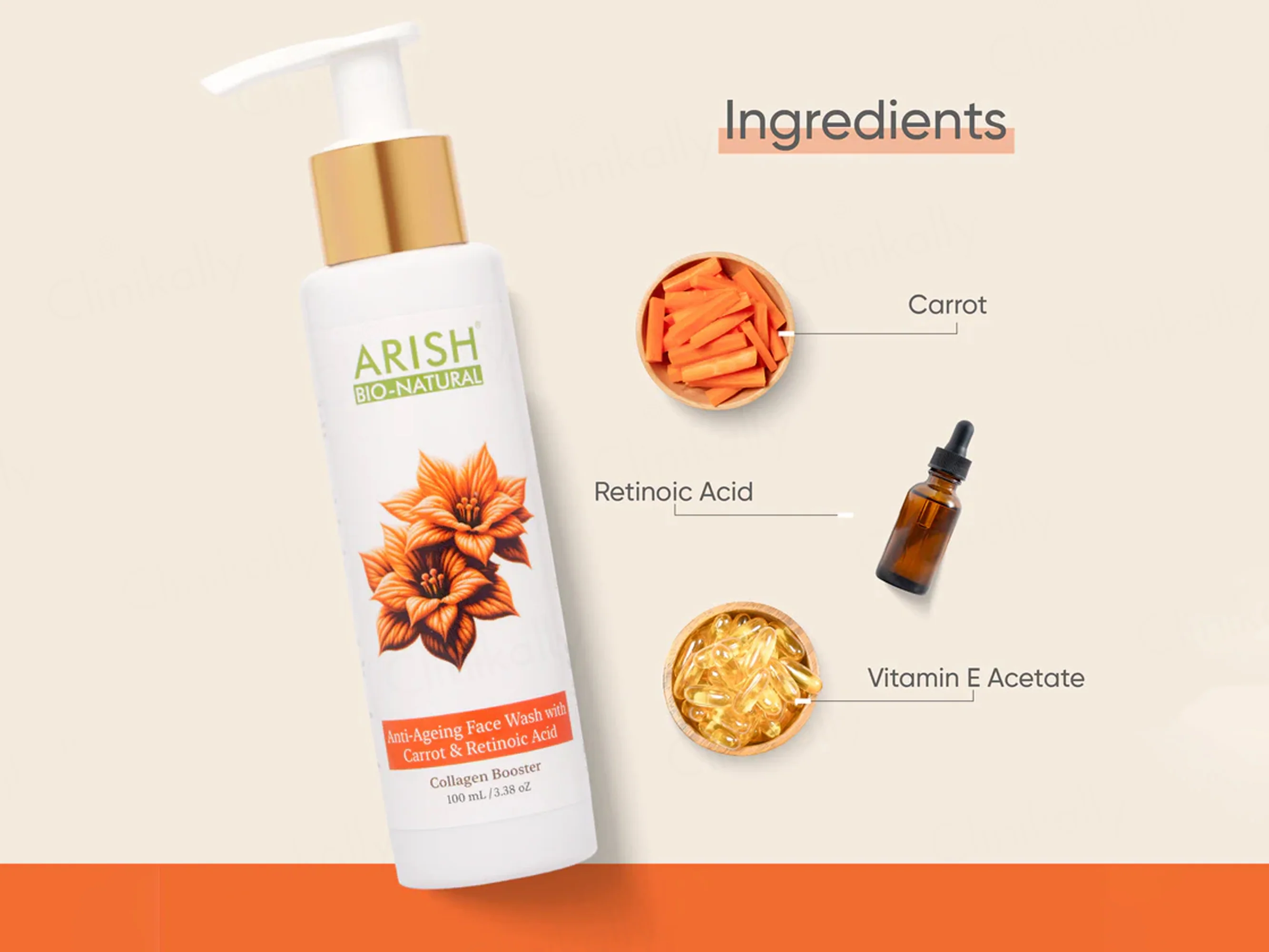Arish Bio-Natural Anti-Ageing Collagen Booster Face Wash With Carrot & Retinoic Acid - Image 7