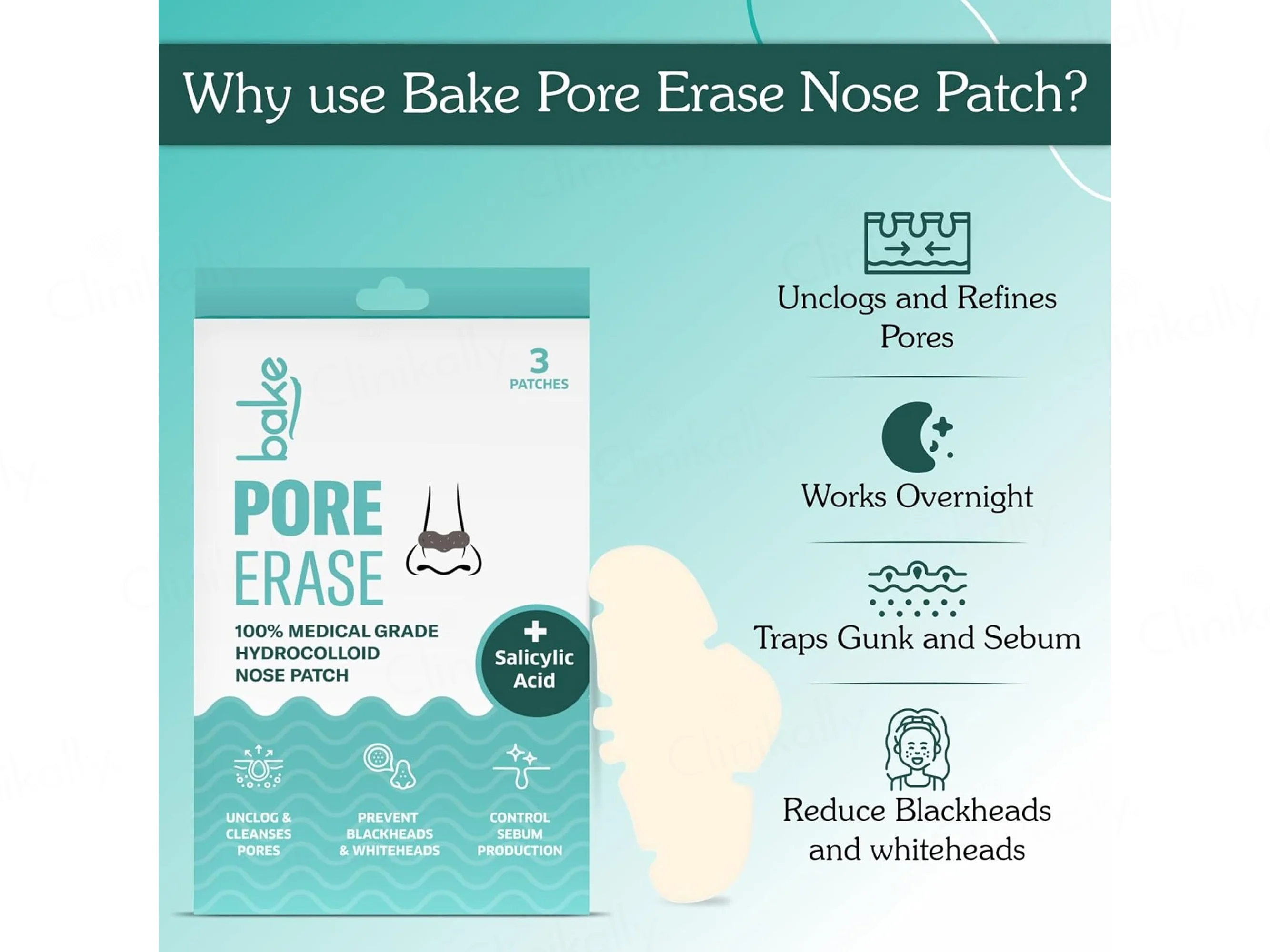 Bake Salicylic Acid Pore Erase Hydrocolloid Nose Patch - Image 3