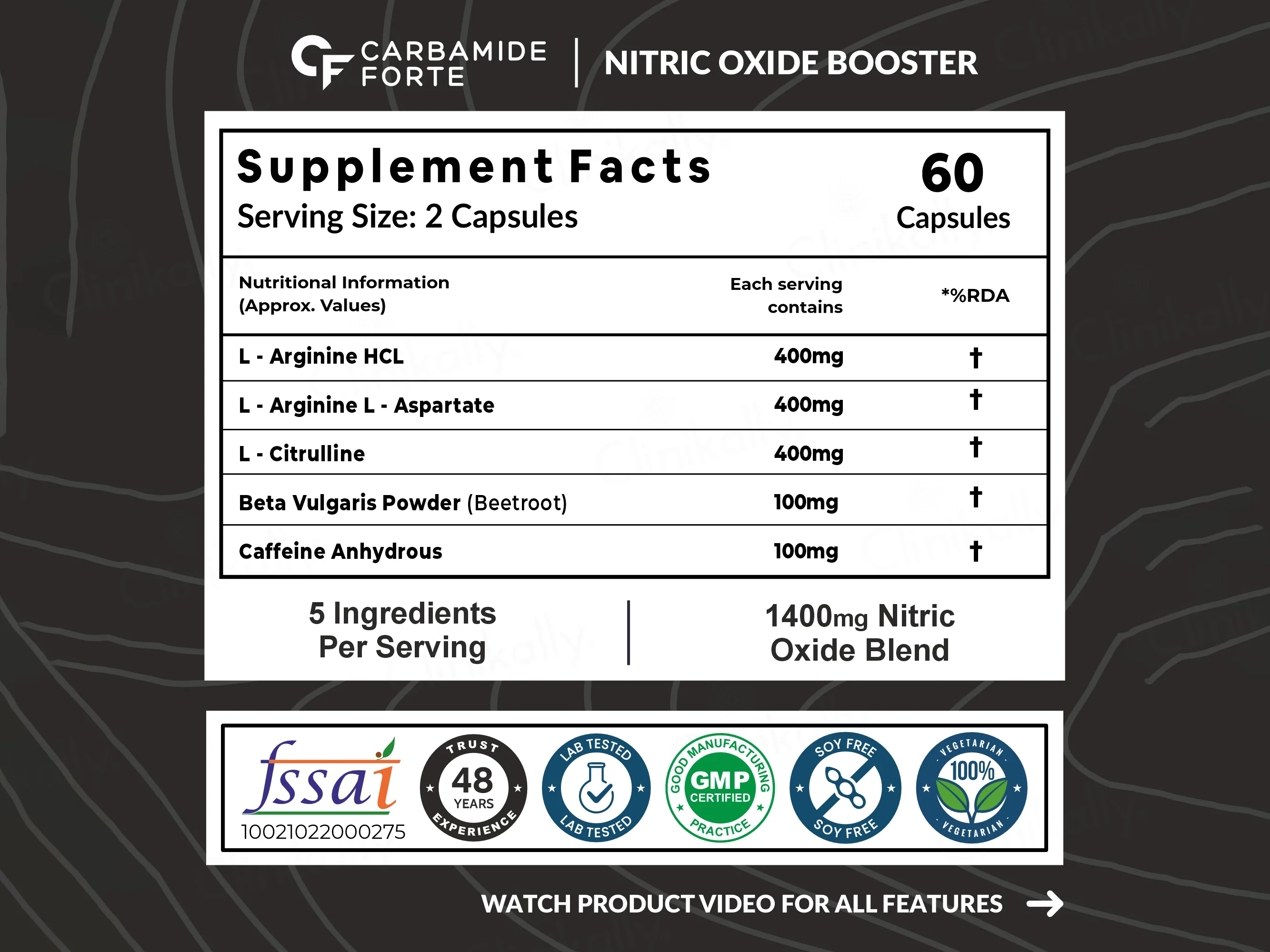 Carbamide Forte 1400mg Nitric Oxide Complex With L-Arginine HCl Capsule - Image 3