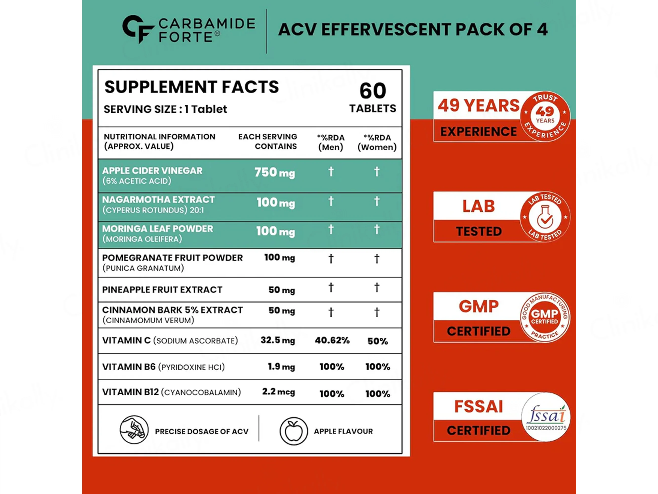 Carbamide Forte Apple Cider Vinegar Nagarmotha + Moringa Effervescent Tablet - Apple Flavour - Image 7