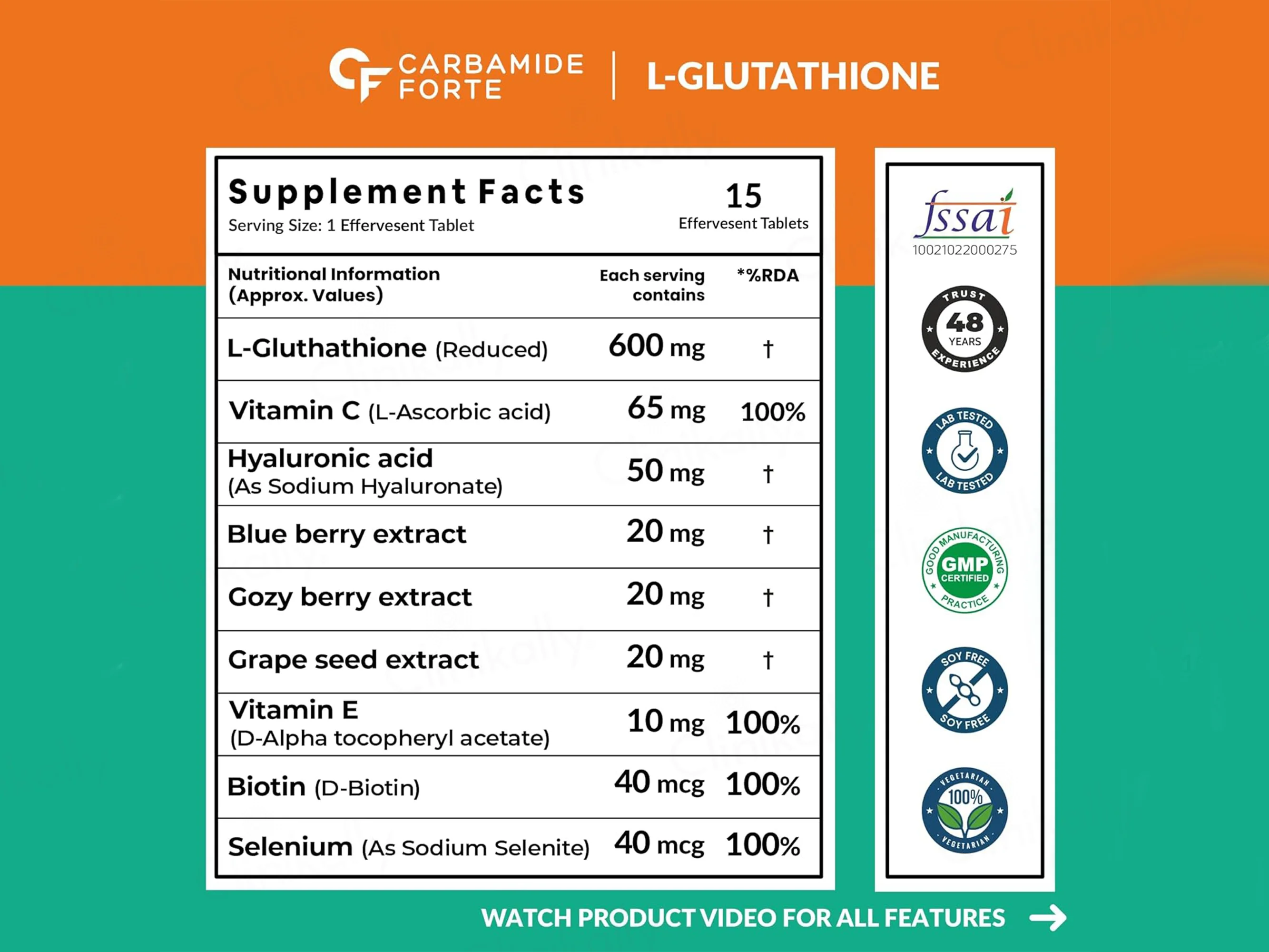 Carbamide Forte L-Glutathione Reduced + Hyaluronic Acid Effervescent Tablet - Orange Flavour - Image 3