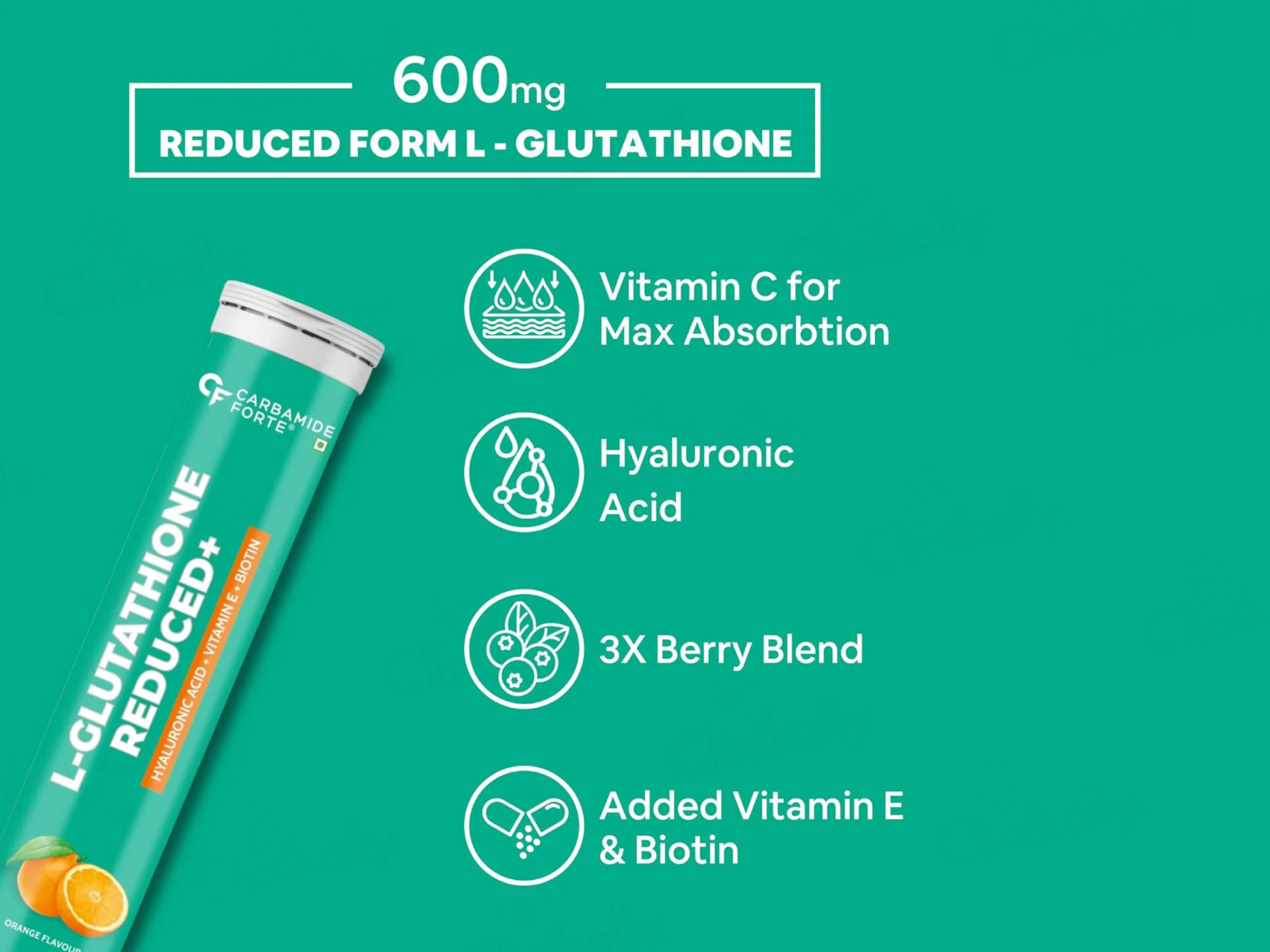 Carbamide Forte L-Glutathione Reduced + Hyaluronic Acid Effervescent Tablet - Orange Flavour - Image 5