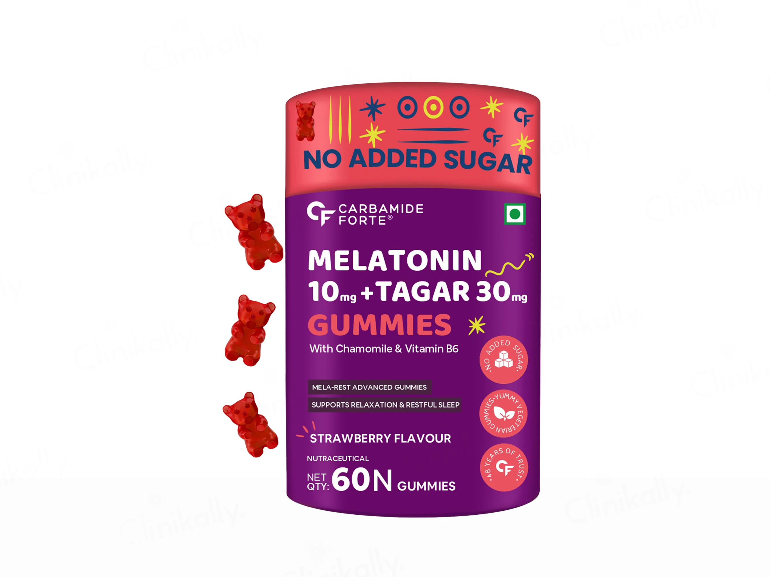 Carbamide Forte Melatonin 10mg + Tagar 30mg Sleep Gummies - Strawberry Flavour