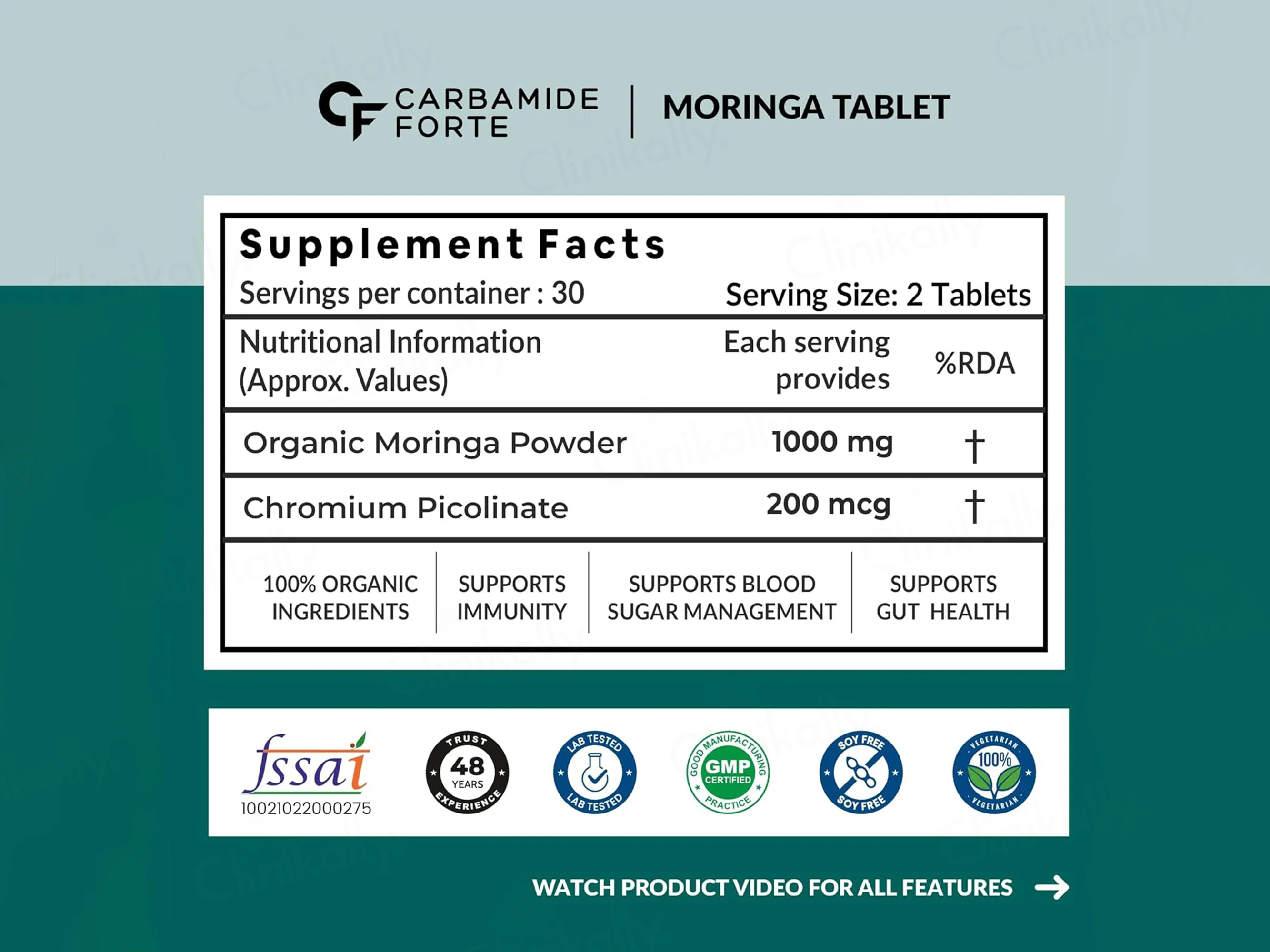 Carbamide Forte Organic Moringa 1000mg Tablet - Image 3