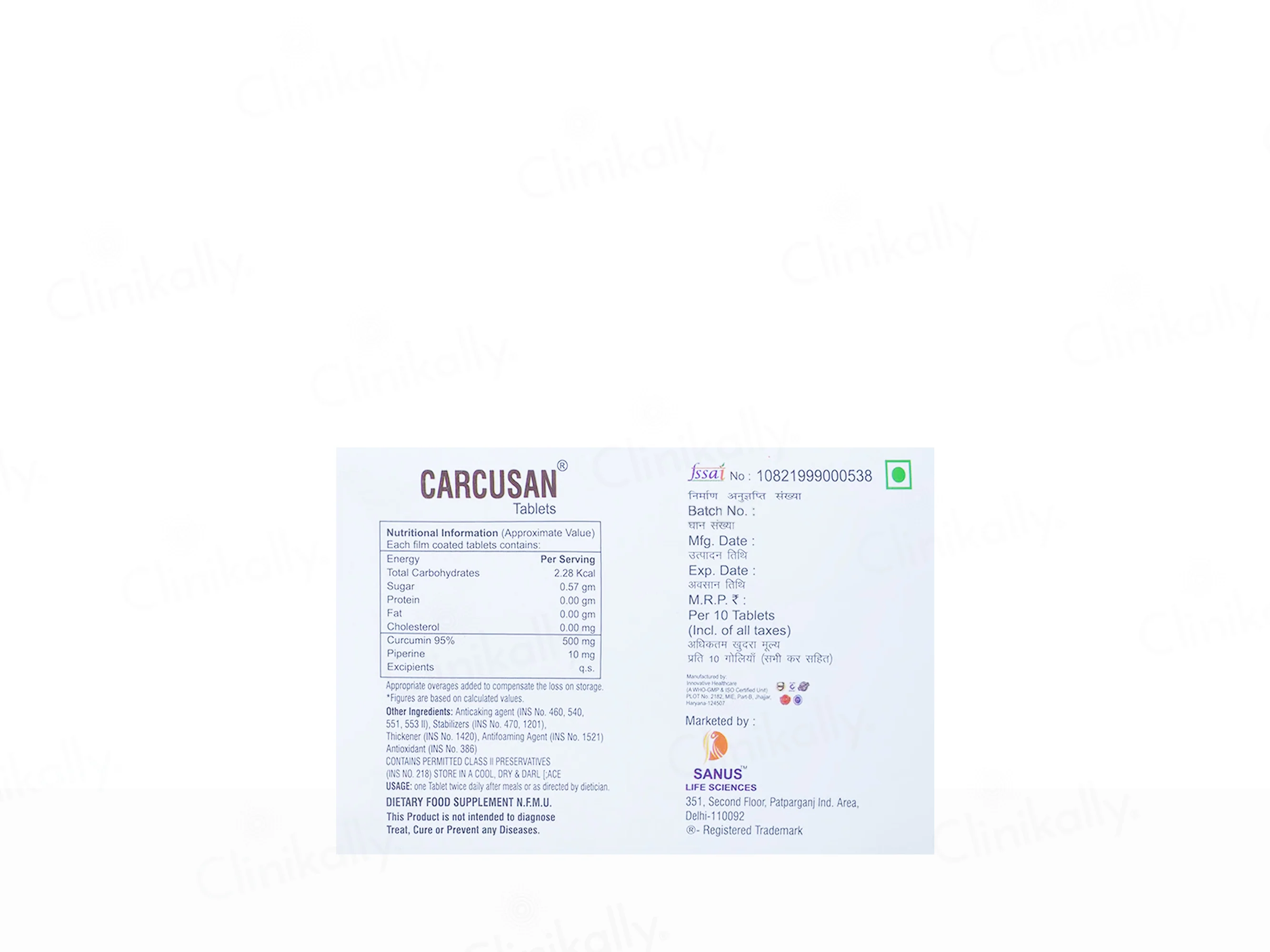 Carcusan Curcumin & Piperine Tablet - Image 2
