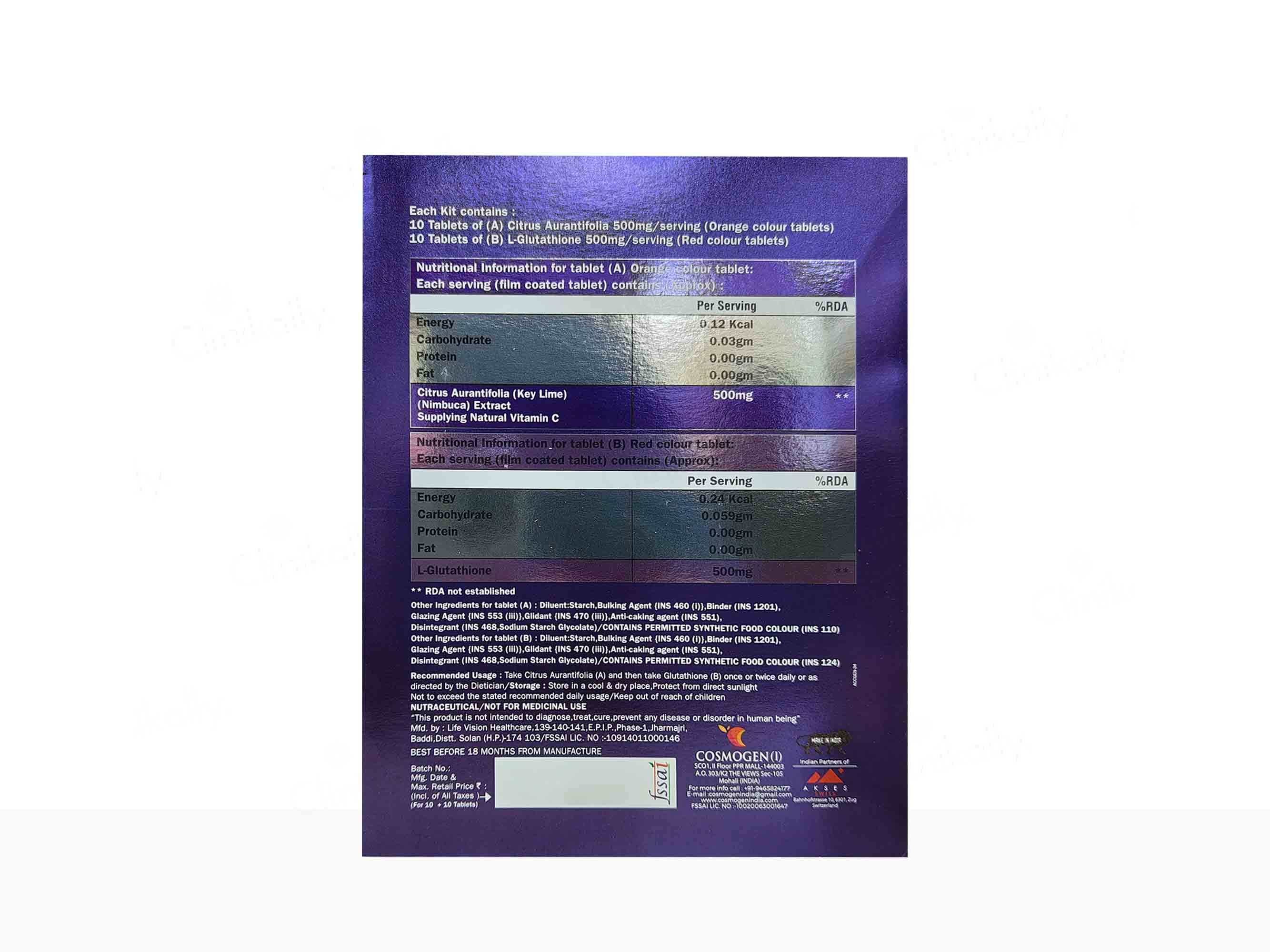 Cebrite Citrus Aurantifolia & Glutathione Tablet - Image 2