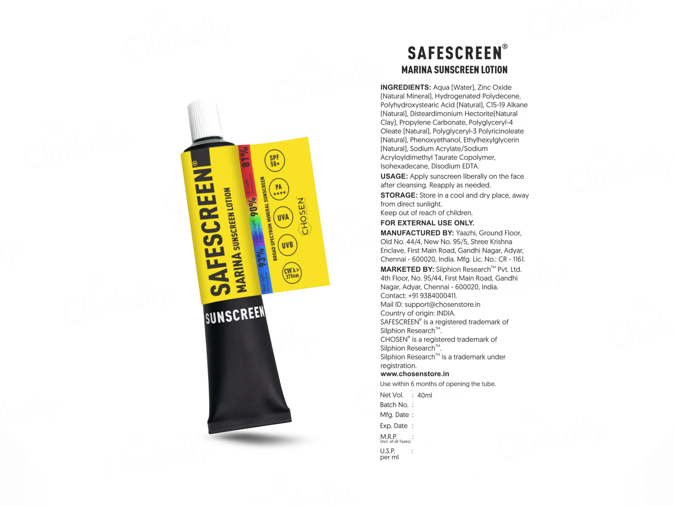 Chosen Safescreen Marina Mineral Sunscreen Lotion SPF 50+ PA++++ - Image 5
