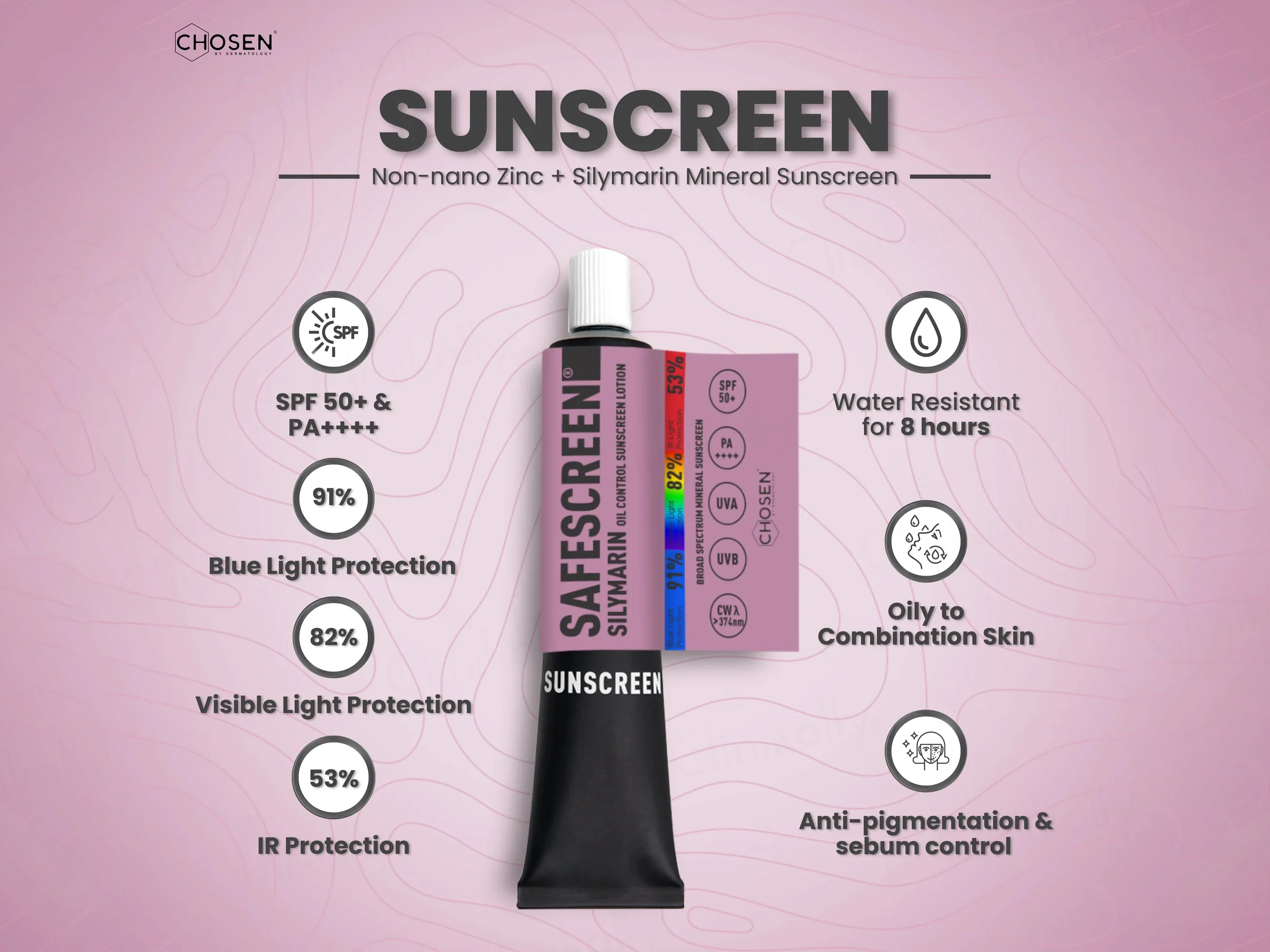 Chosen Safescreen Silymarin Oil Control Mineral Sunscreen Lotion SPF 50+ PA++++ - Image 4