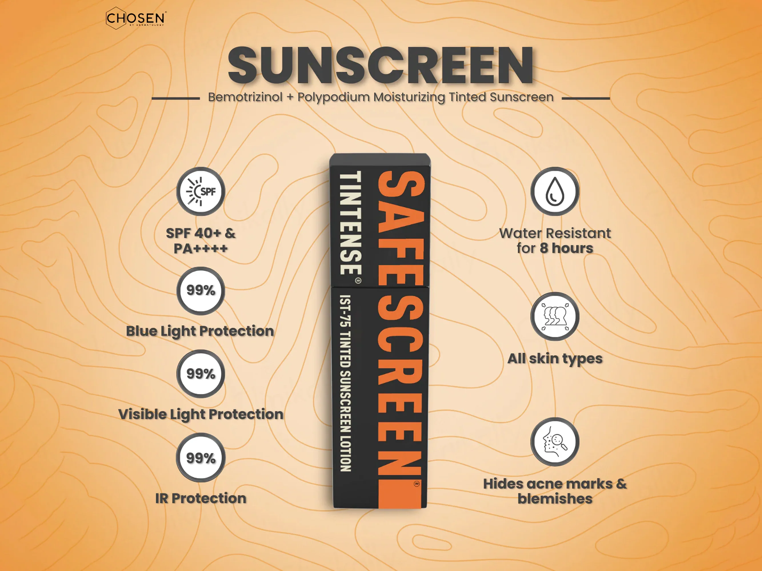 Chosen Safescreen Tintense IST-75 Tinted Sunscreen Lotion SPF 40+ PA++++ - Image 4