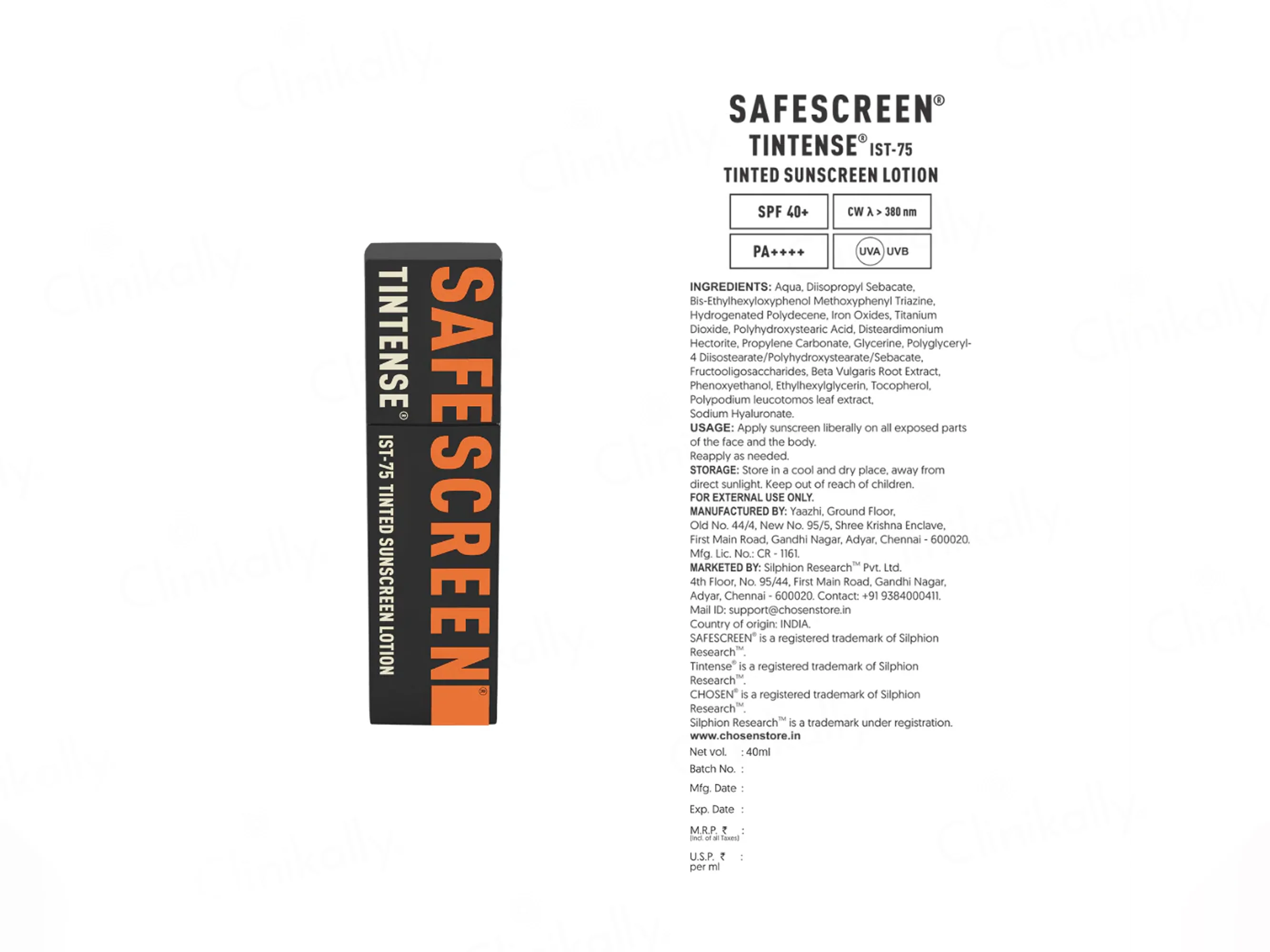 Chosen Safescreen Tintense IST-75 Tinted Sunscreen Lotion SPF 40+ PA++++ - Image 5