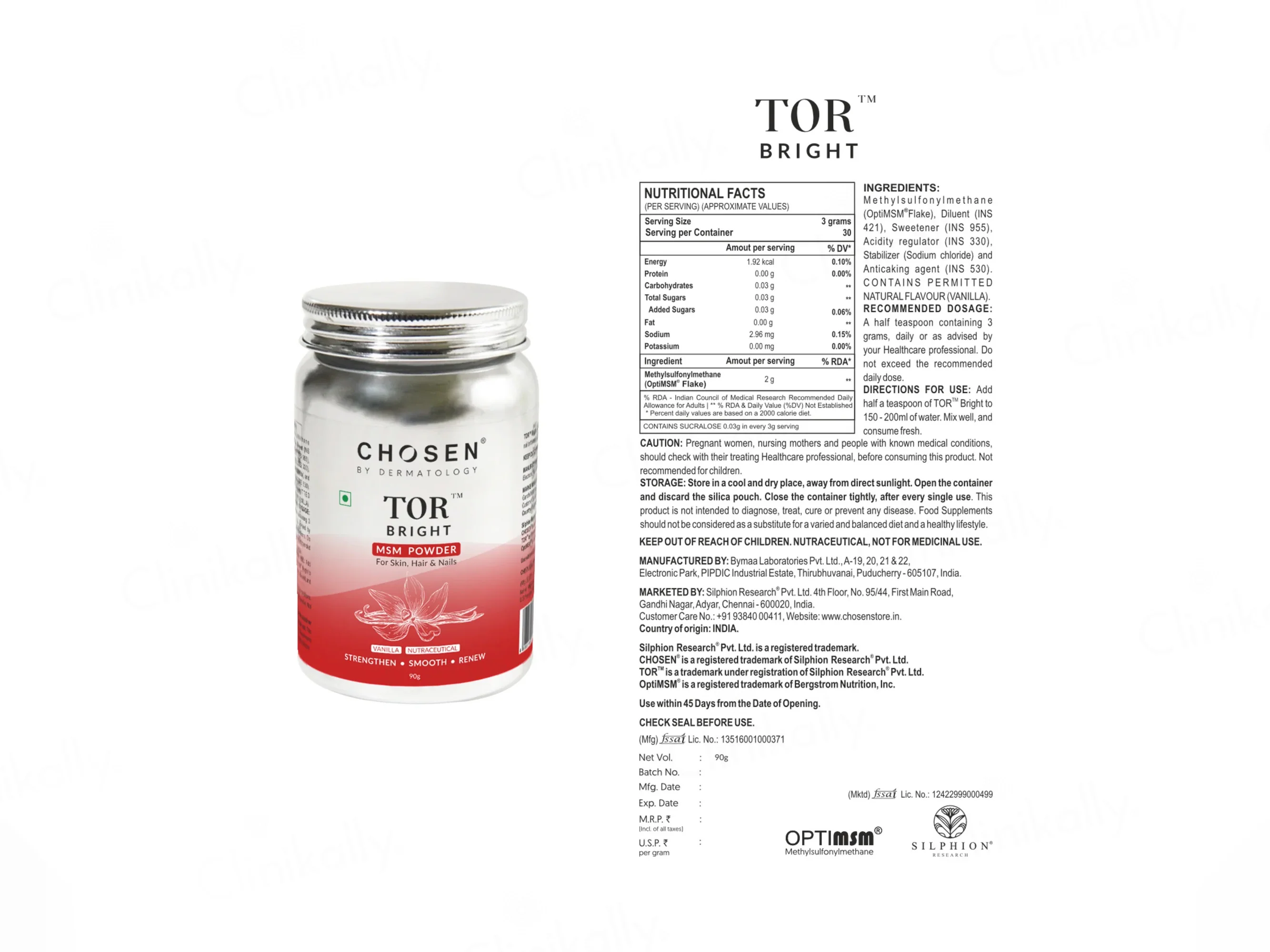 Chosen TOR Bright Low Sugar OptiMSM Methyl Sulfonyl Methane Nutraceutical Powder - Image 6
