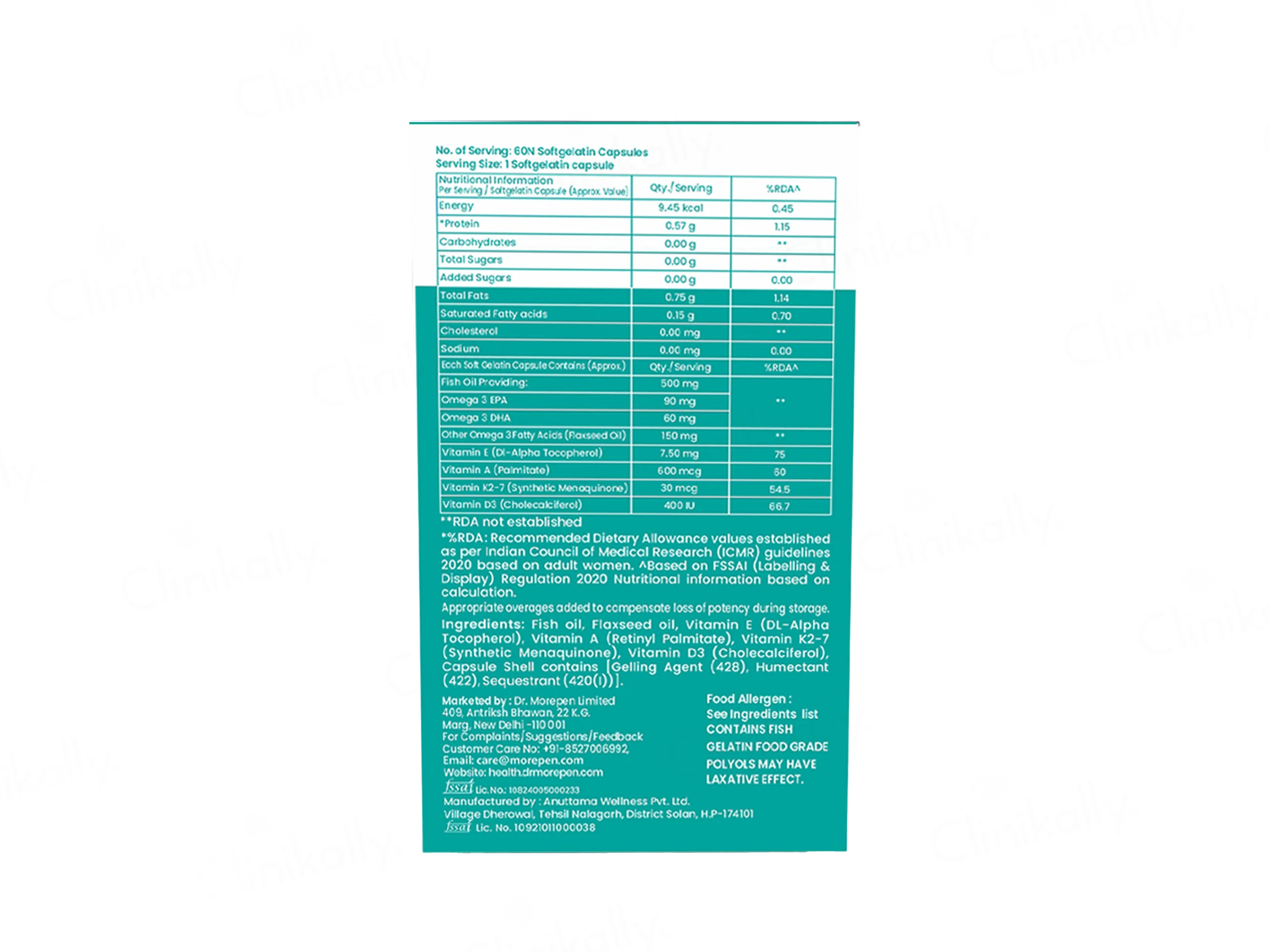Dr. Morepen Omega-3 Deep Sea Fish Oil 500mg Soft Gelatin Capsule - Image 10