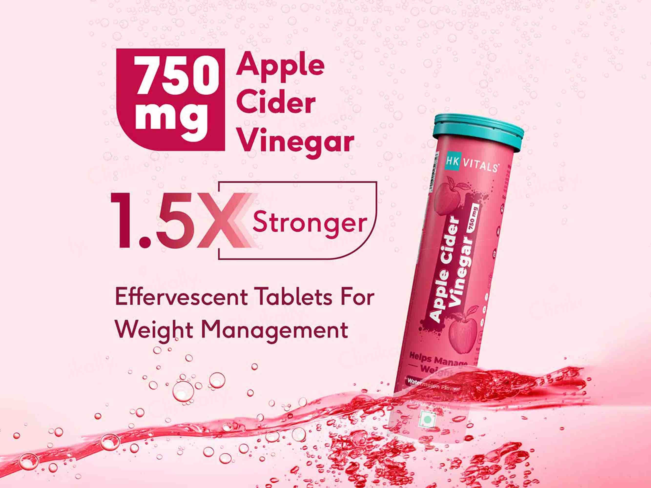 HK Vitals Apple Cider Vinegar 750mg Effervescent Tablet Watermelon Flavour - Image 3