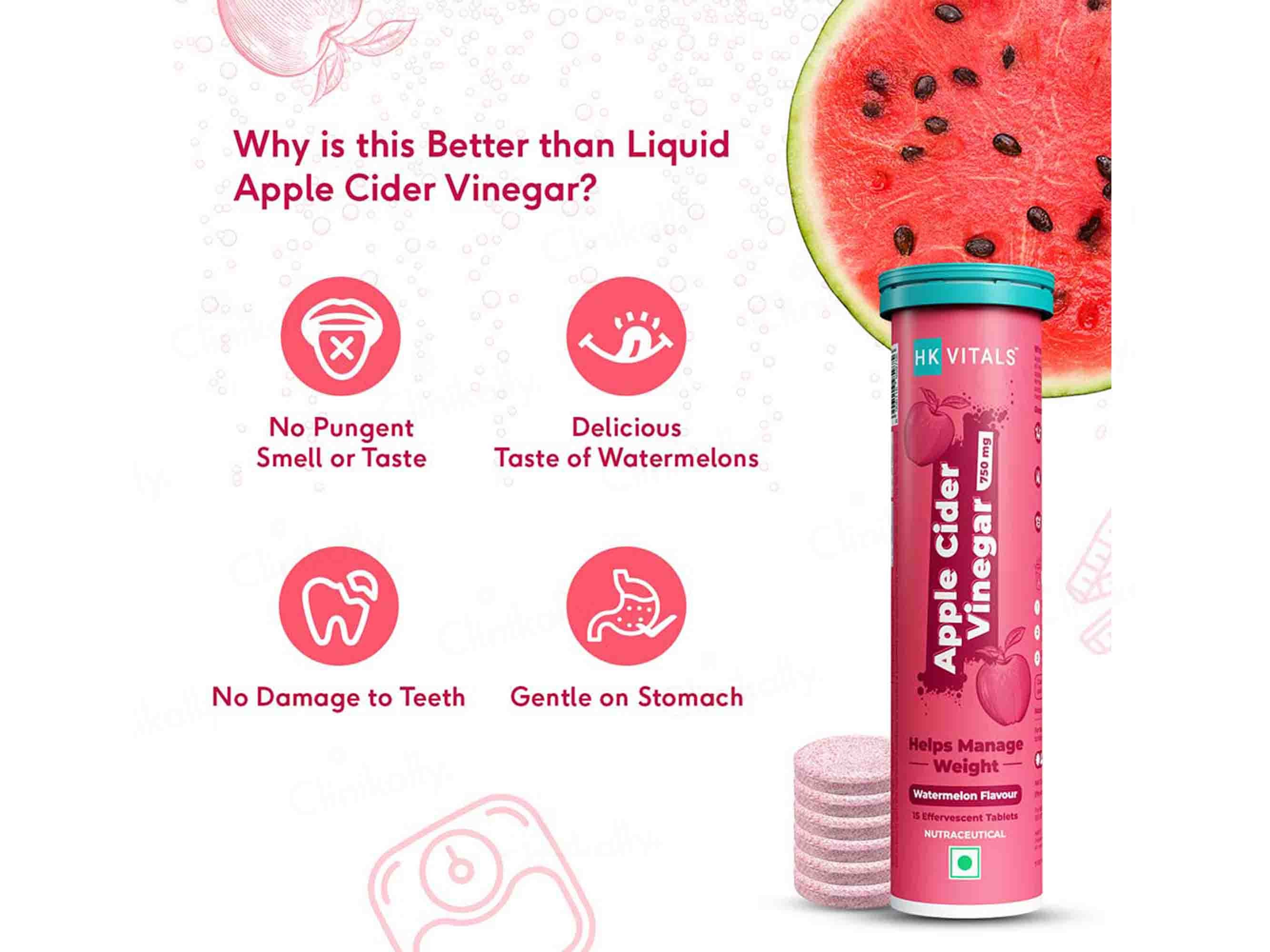 HK Vitals Apple Cider Vinegar 750mg Effervescent Tablet Watermelon Flavour - Image 4