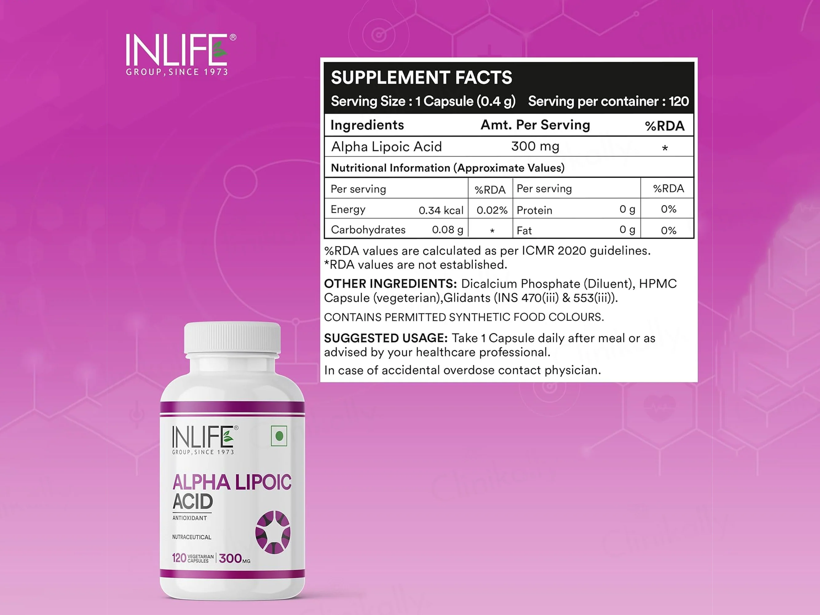 Inlife Alpha Lipoic Acid 300mg Antioxidant Nutraceutical Vegetarian Capsule - Image 8