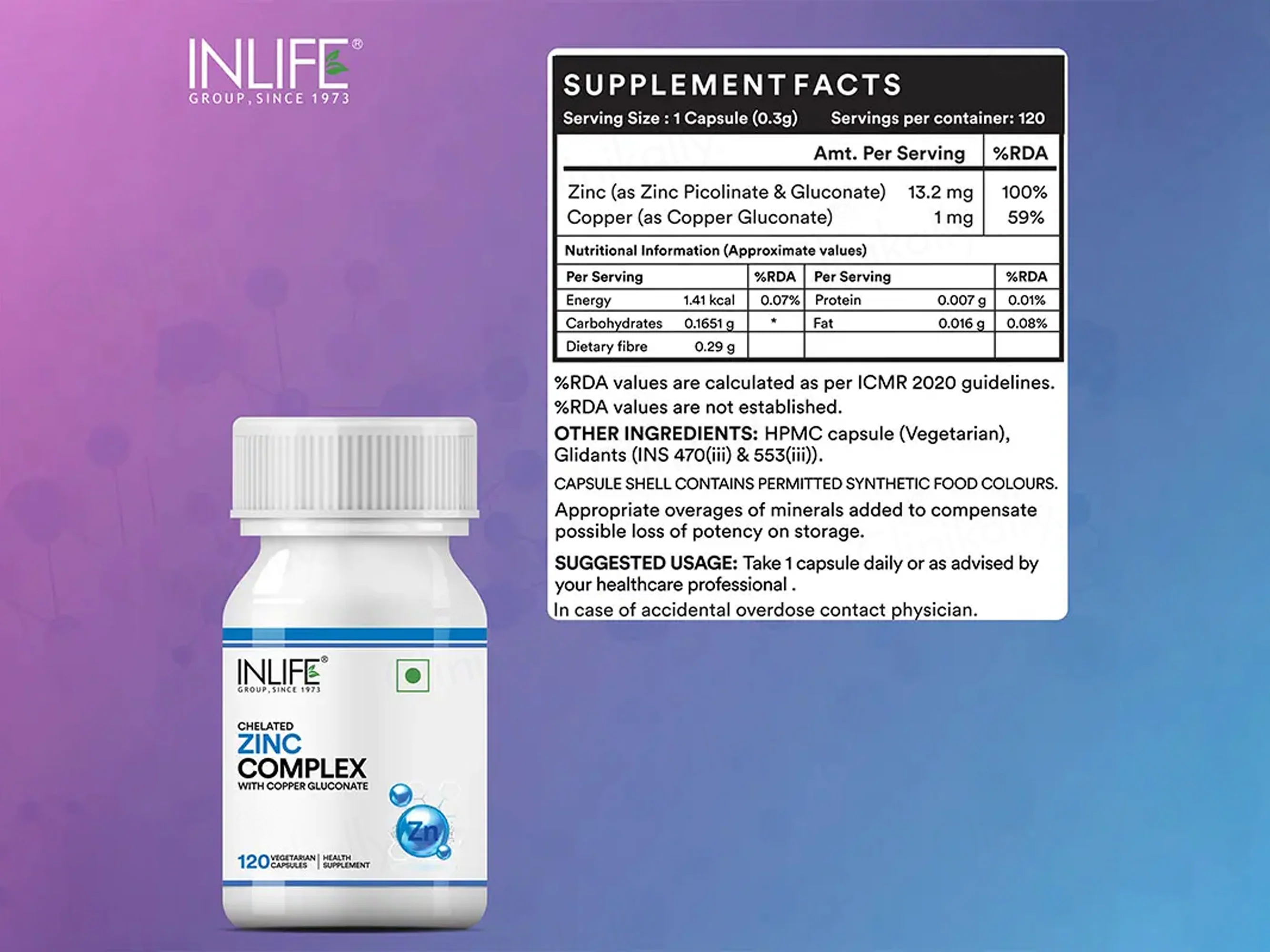 Inlife Chelated Zinc Complex Vegetarian Capsule - Image 2