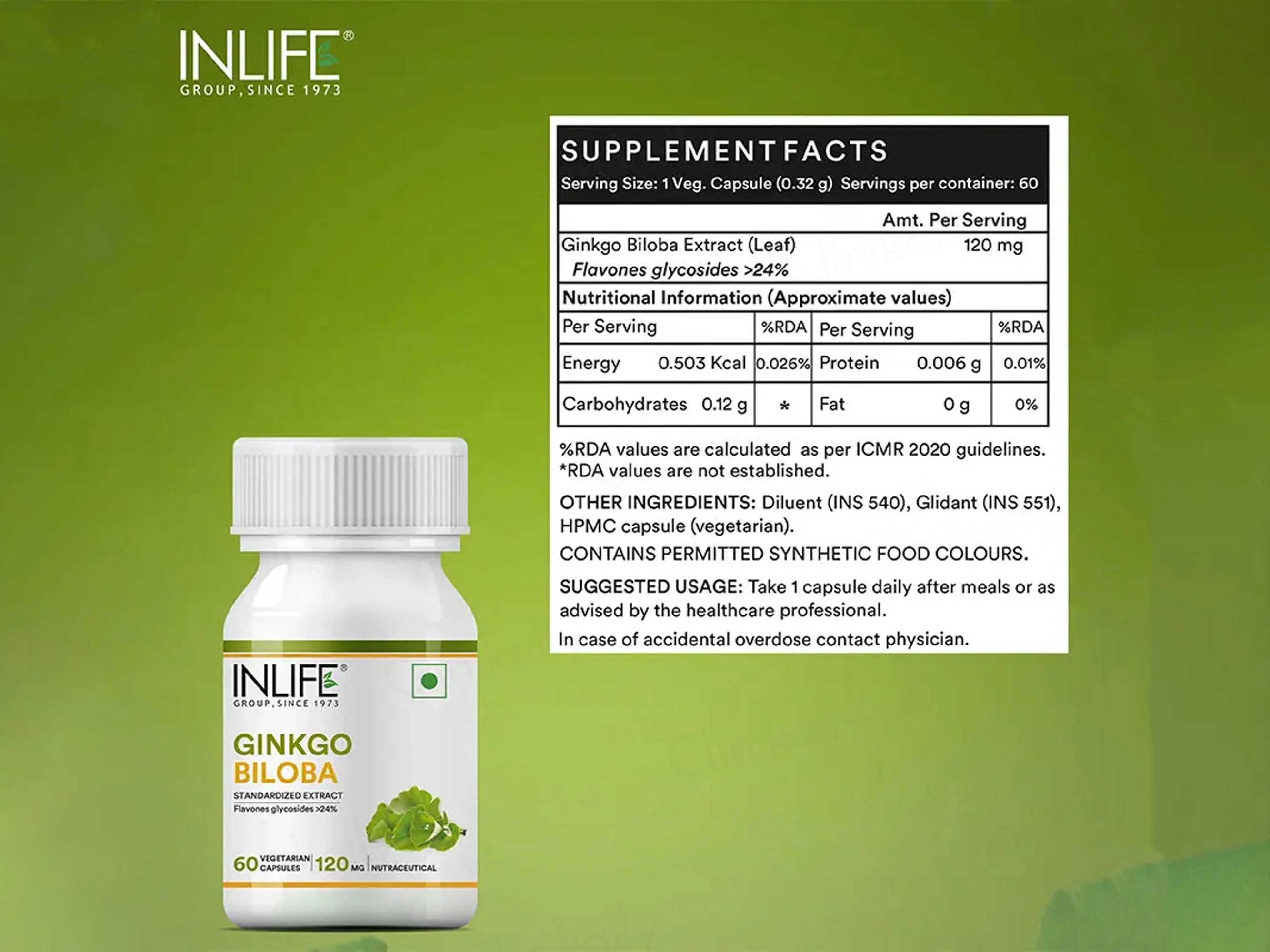 Inlife Ginkgo Biloba 120mg Vegetarian Capsule - Image 2