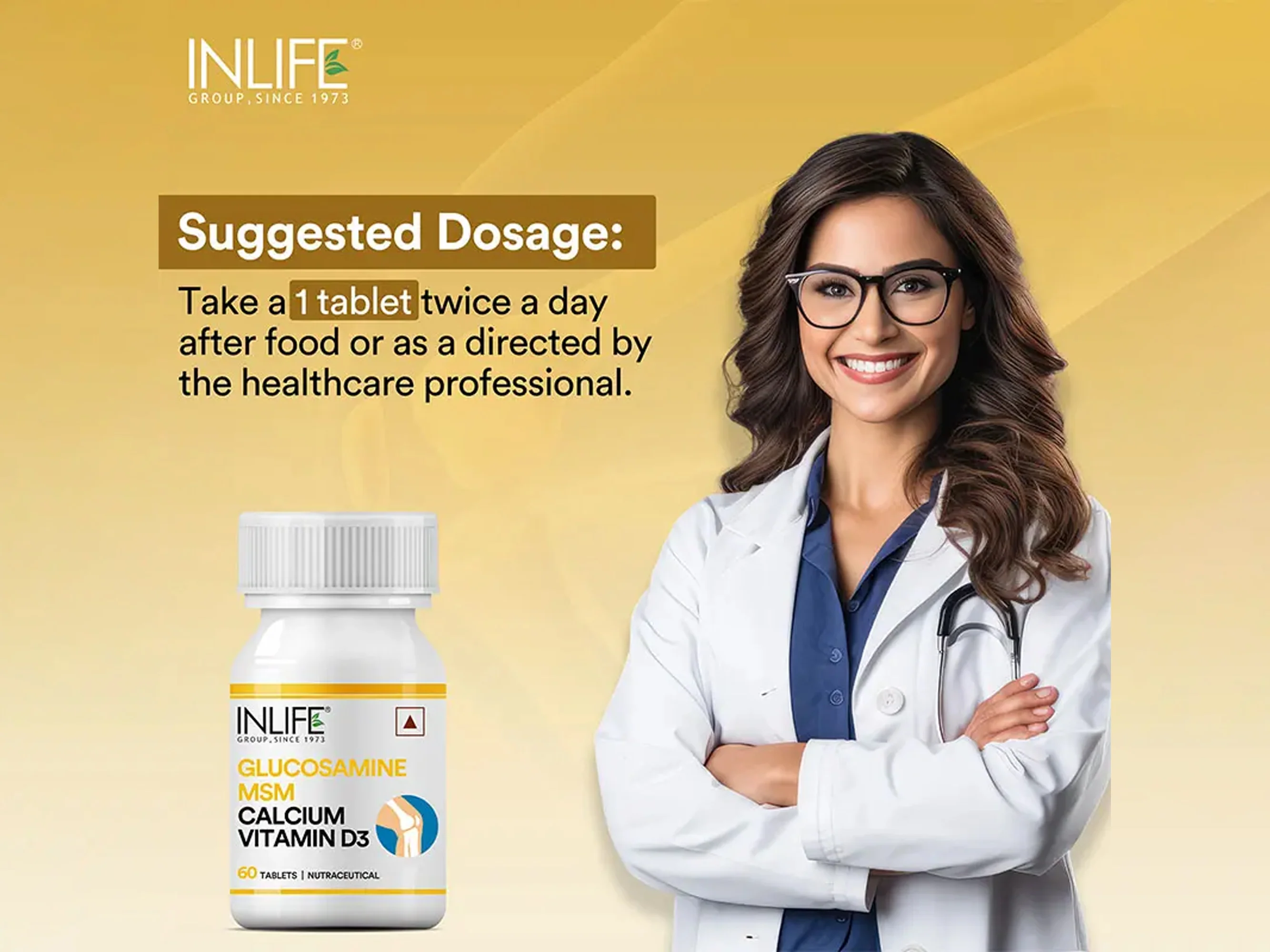 Inlife Glucosamine With MSM, Calcium & Vitamin D3 Nutraceutical Tablet - Image 3