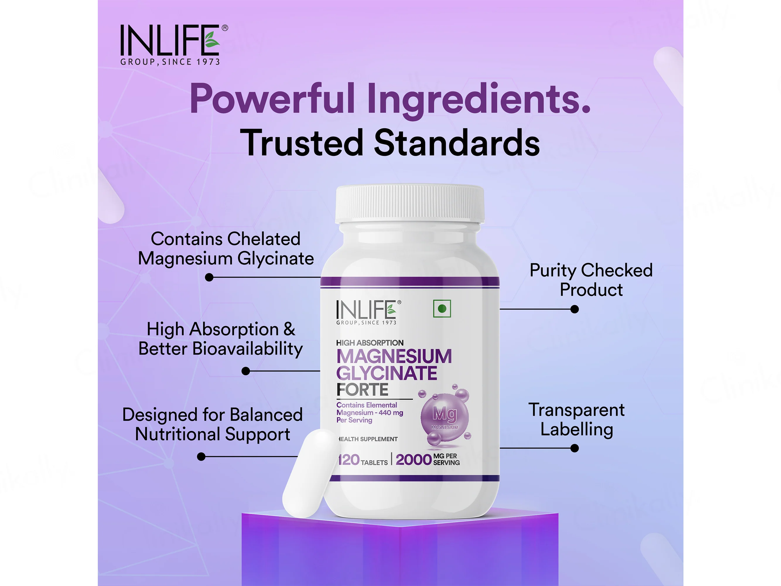Inlife High Absorption Magnesium Glycinate Forte 2000mg Supplement Tablet - Image 2