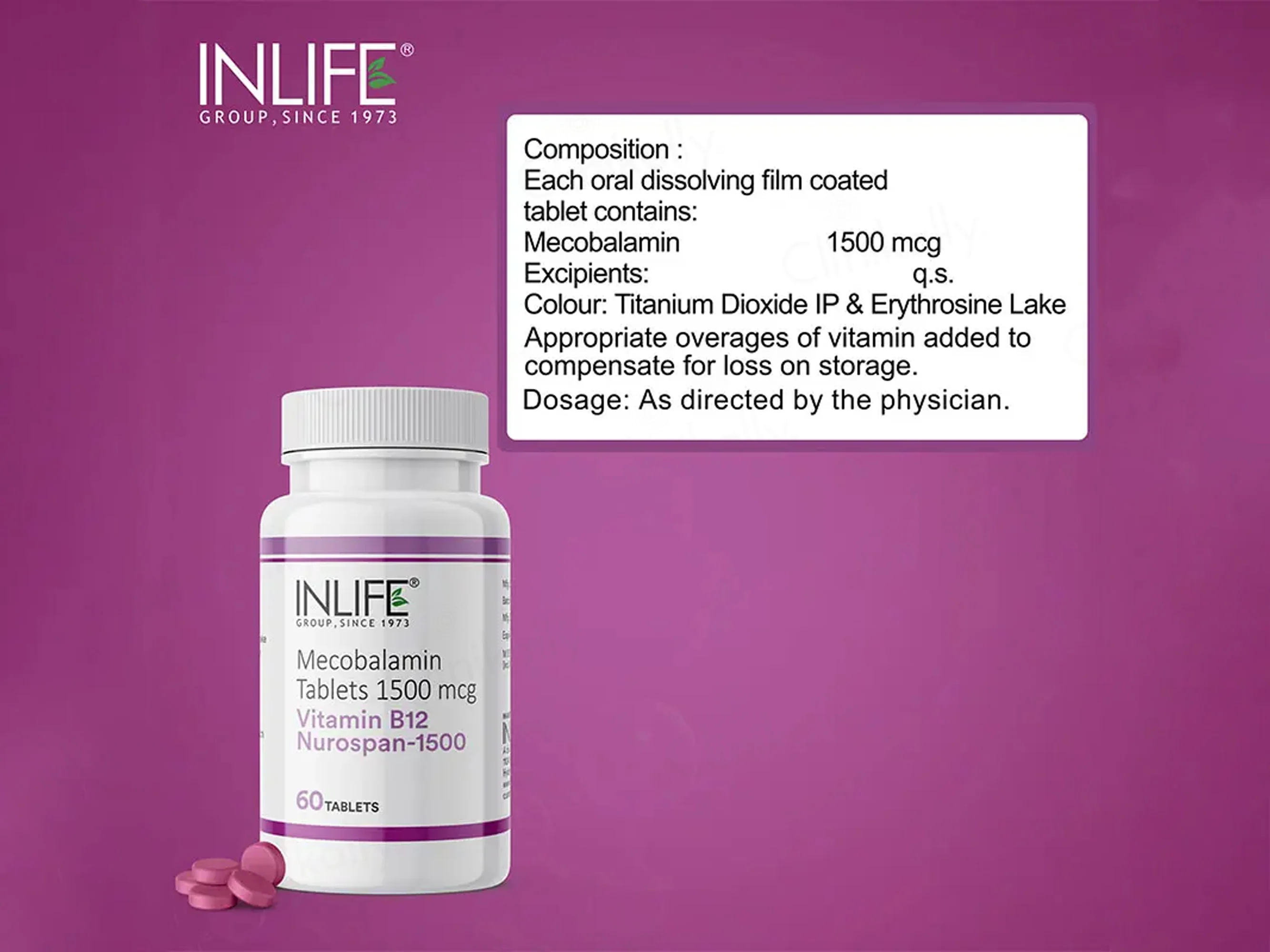 Inlife Nurospan-1500 Vitamin B12 (Methylcobalamin 1500mcg) Tablet - Image 2