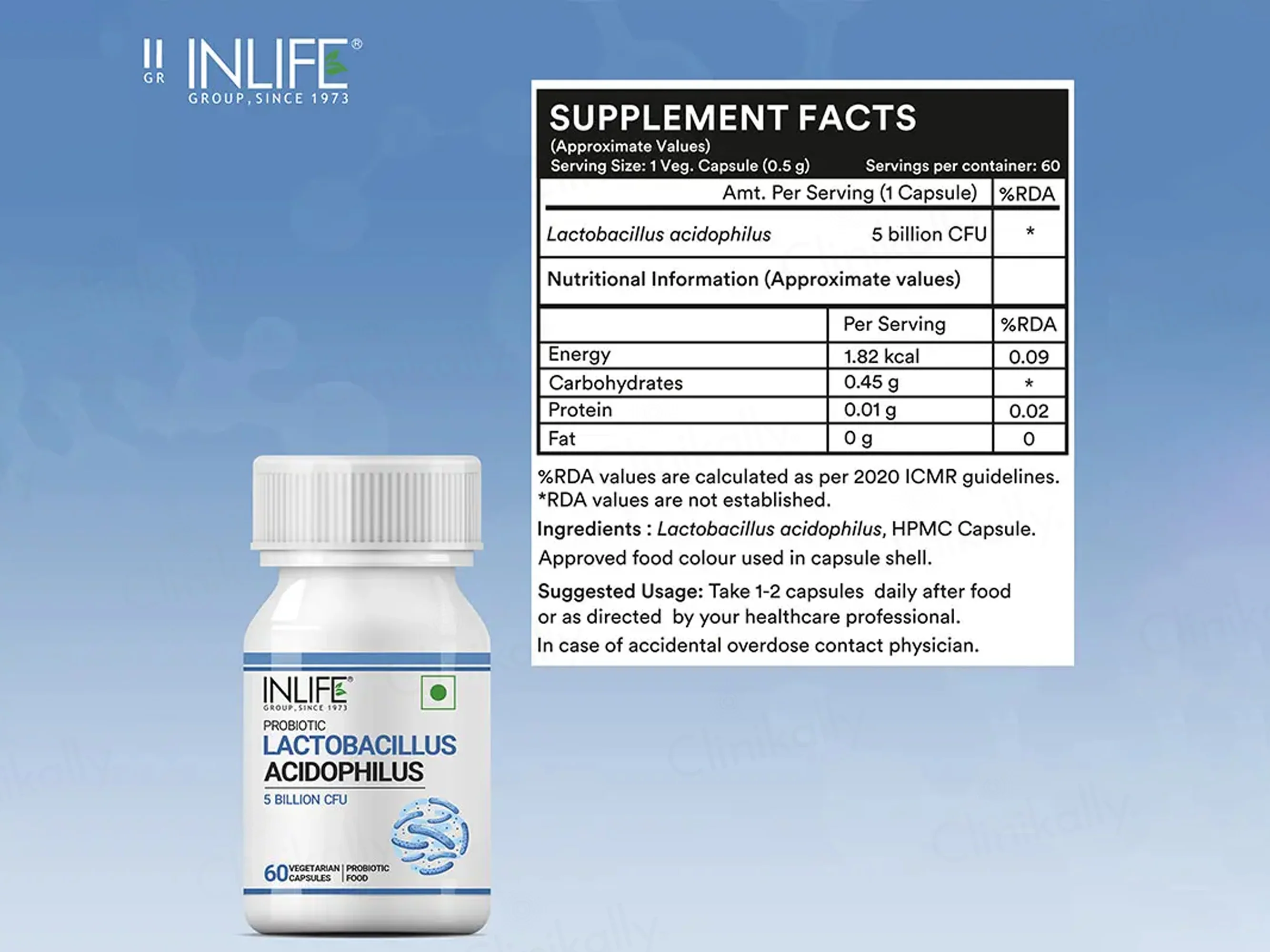 Inlife Probiotics Lacobacillus Acidophilus 5 Billion CFU Vegetarian Capsule - Image 2