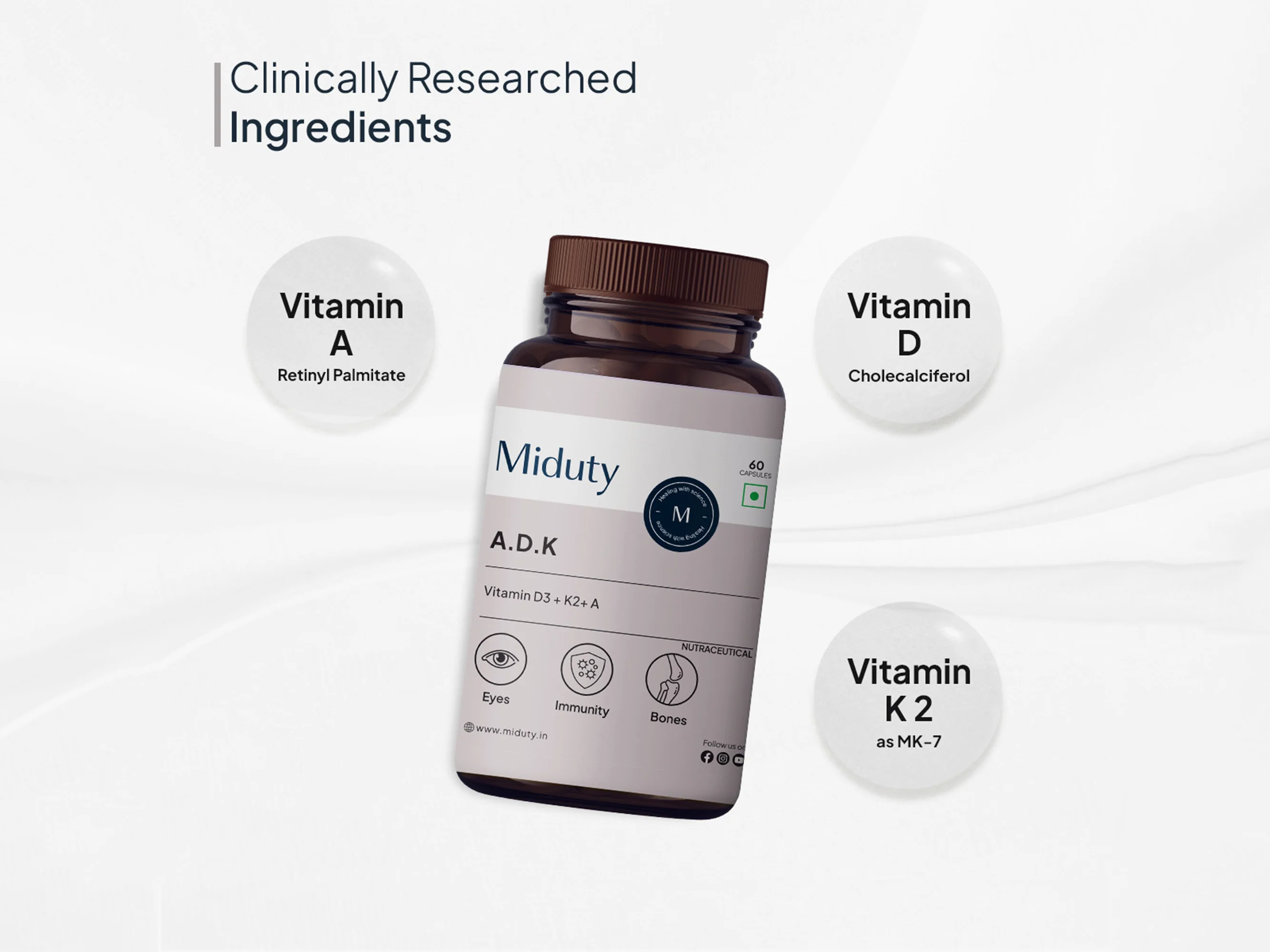 Miduty A.D.K Vitamin D3 + Vitamin K2 + Vitamin A Capsule - Image 10