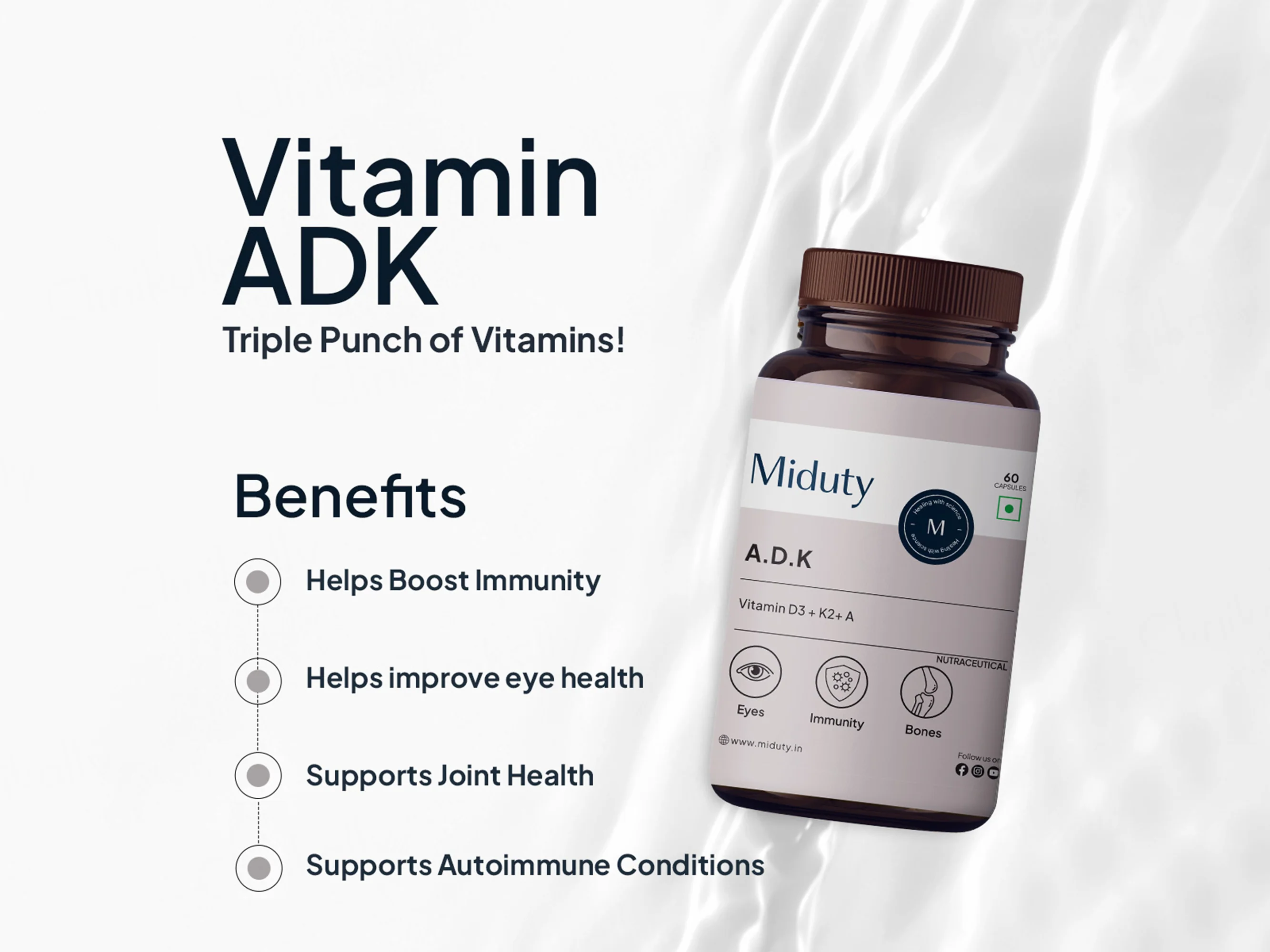 Miduty A.D.K Vitamin D3 + Vitamin K2 + Vitamin A Capsule - Image 12