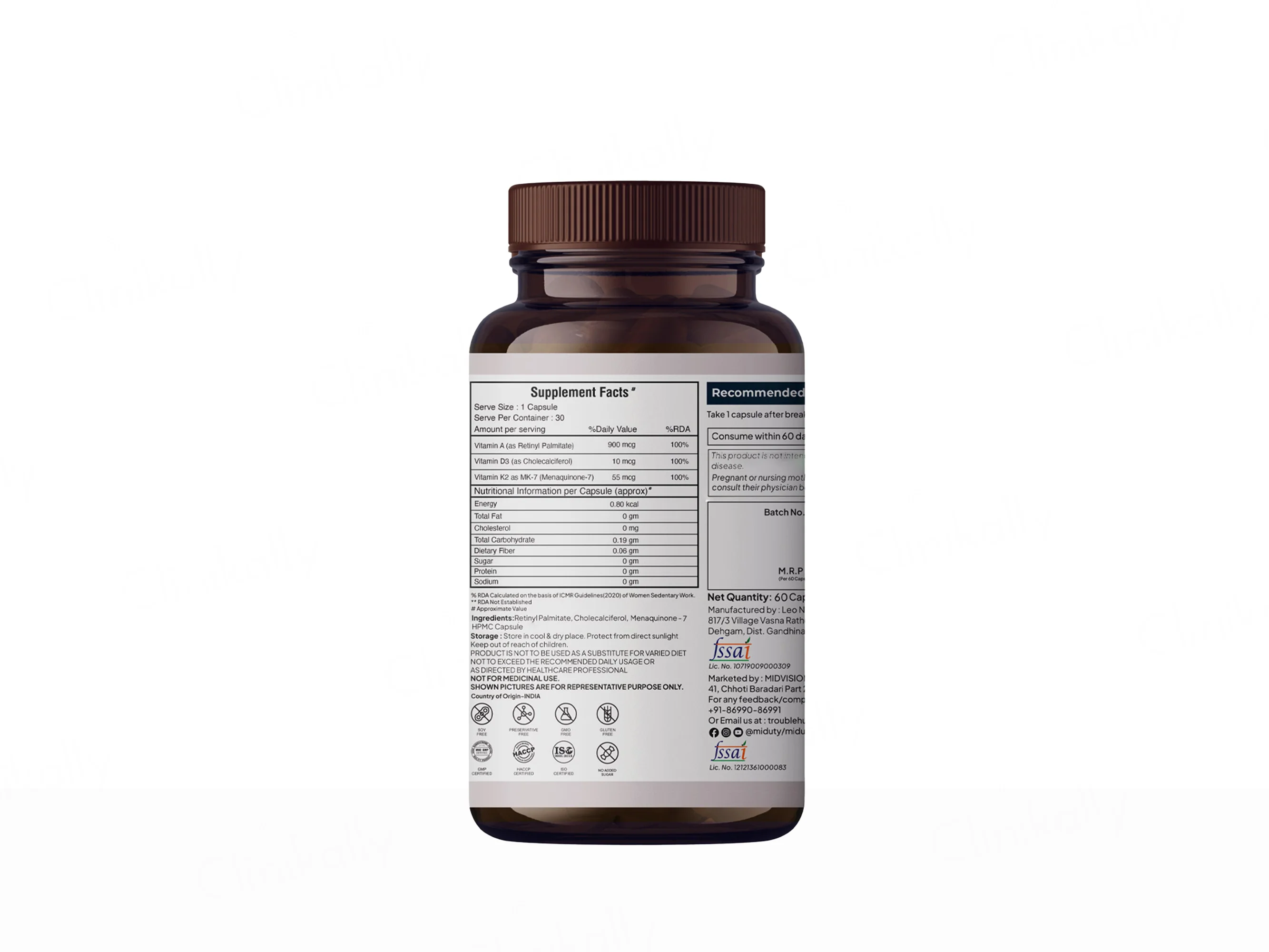 Miduty A.D.K Vitamin D3 + Vitamin K2 + Vitamin A Capsule - Image 2