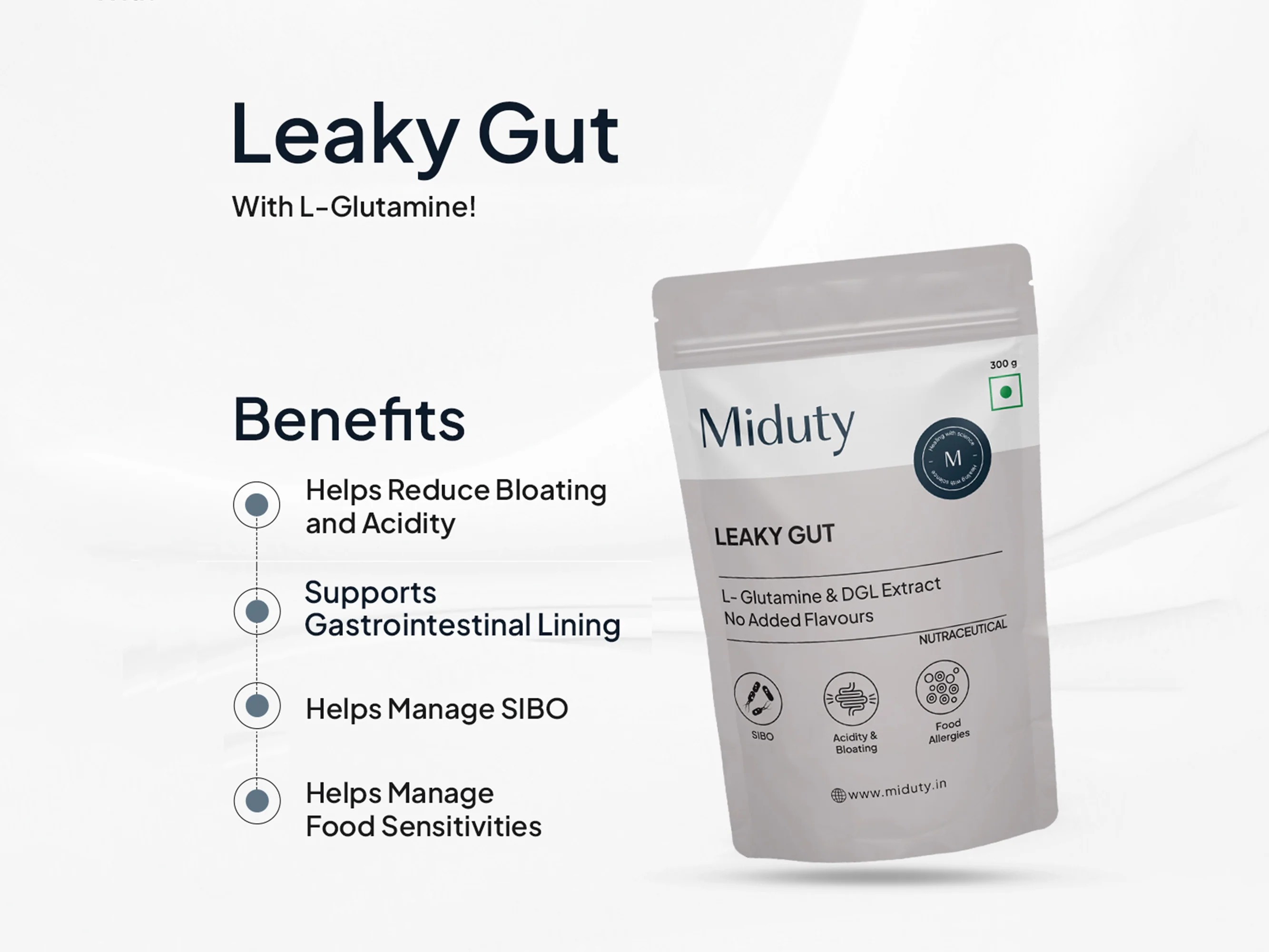 Miduty Leaky Gut L-Glutamine & DGL Extract Powder - Image 4