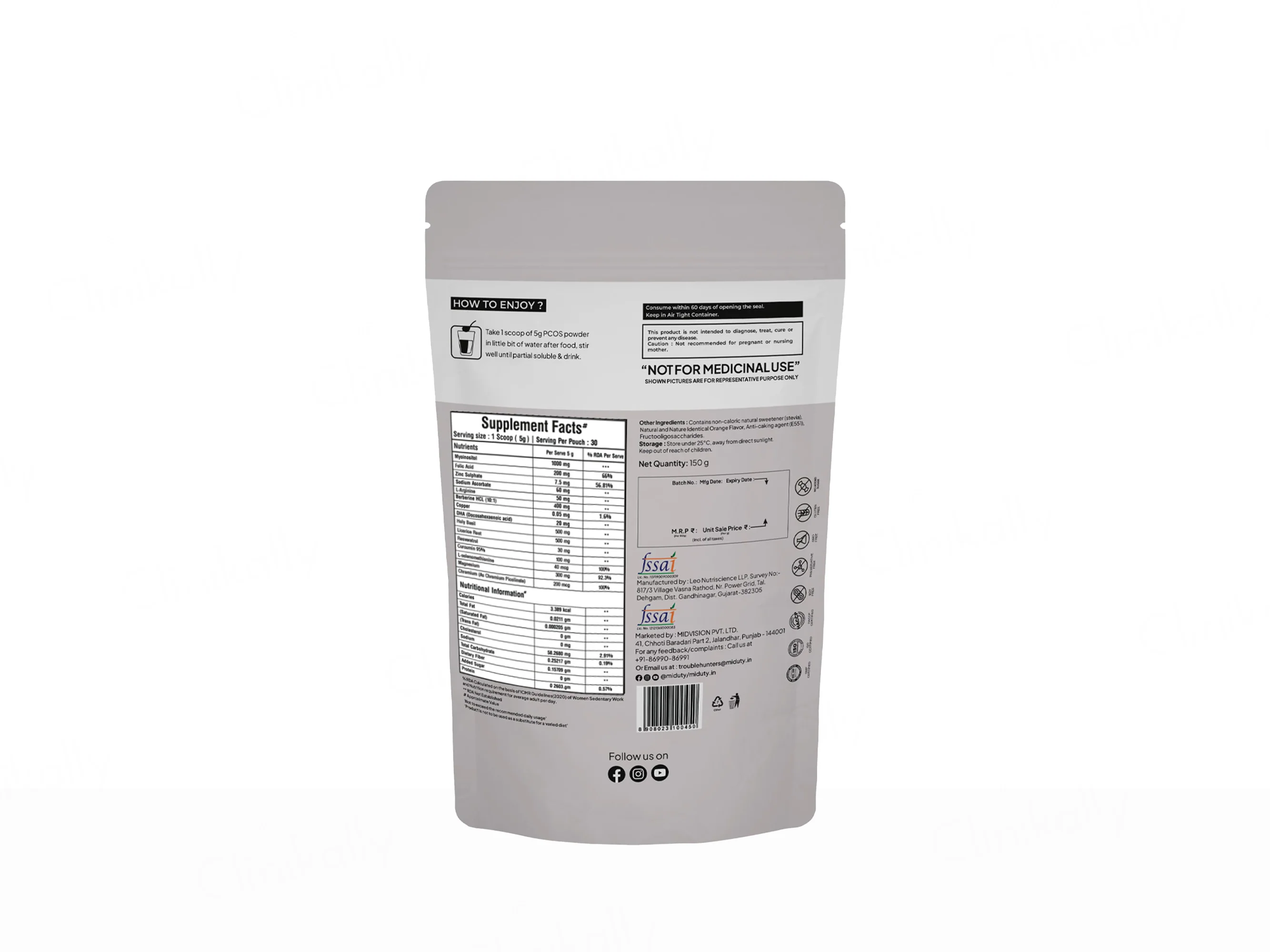 Miduty PCOS Myo-Inositol, Berberine HCl & L-Arginine Nutraceutical Powder - Image 2
