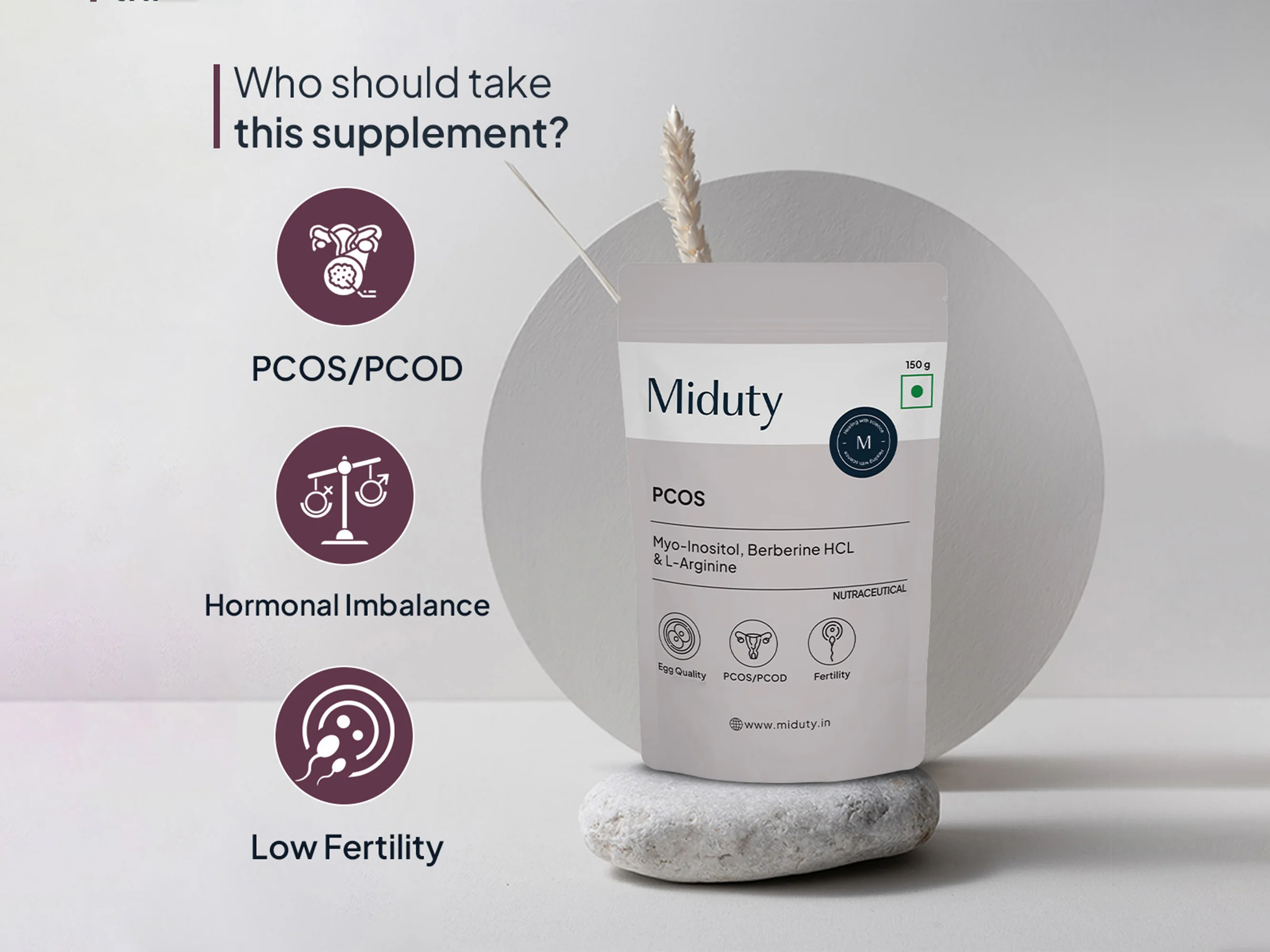 Miduty PCOS Myo-Inositol, Berberine HCl & L-Arginine Nutraceutical Powder - Image 3