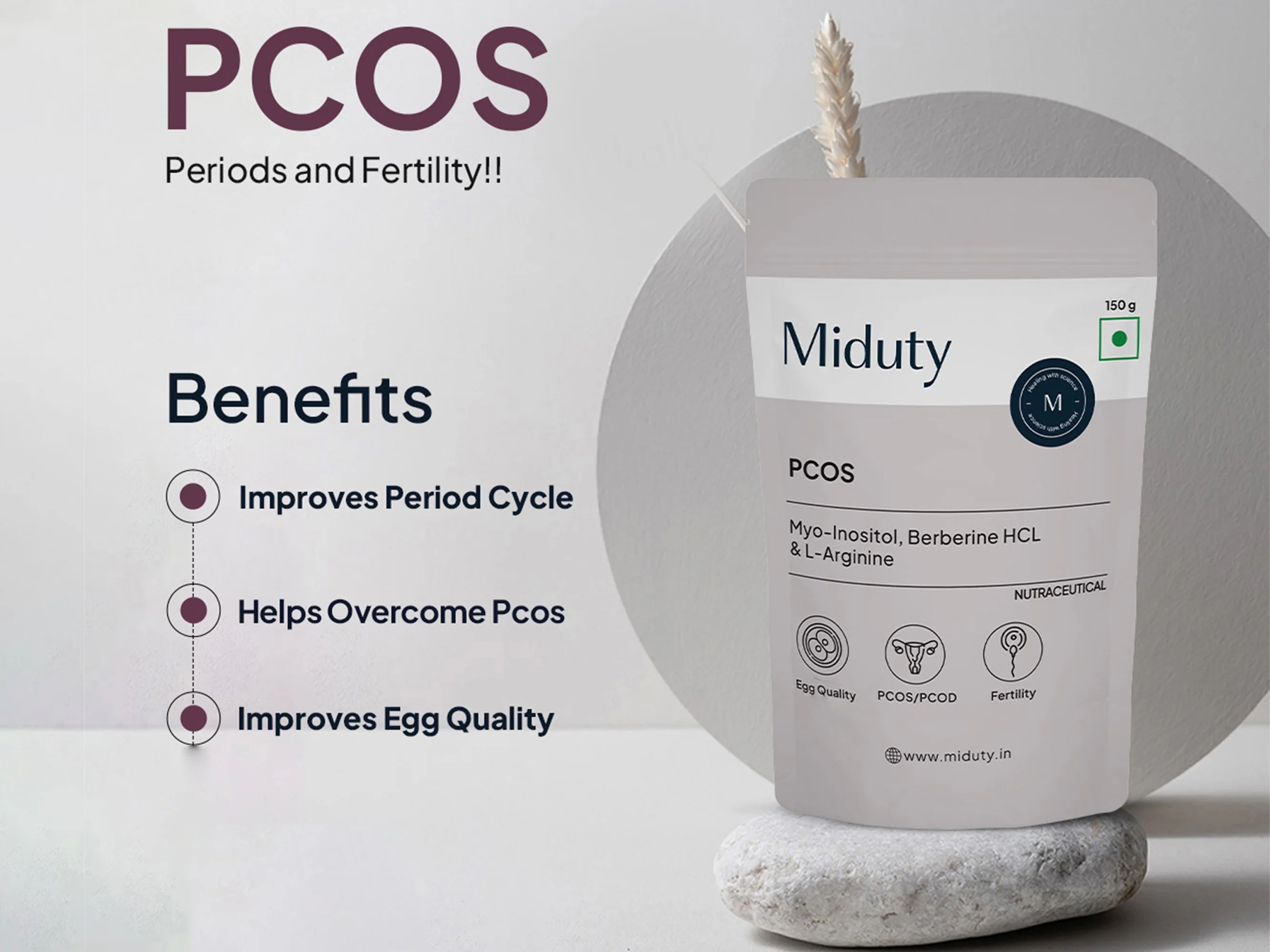 Miduty PCOS Myo-Inositol, Berberine HCl & L-Arginine Nutraceutical Powder - Image 4