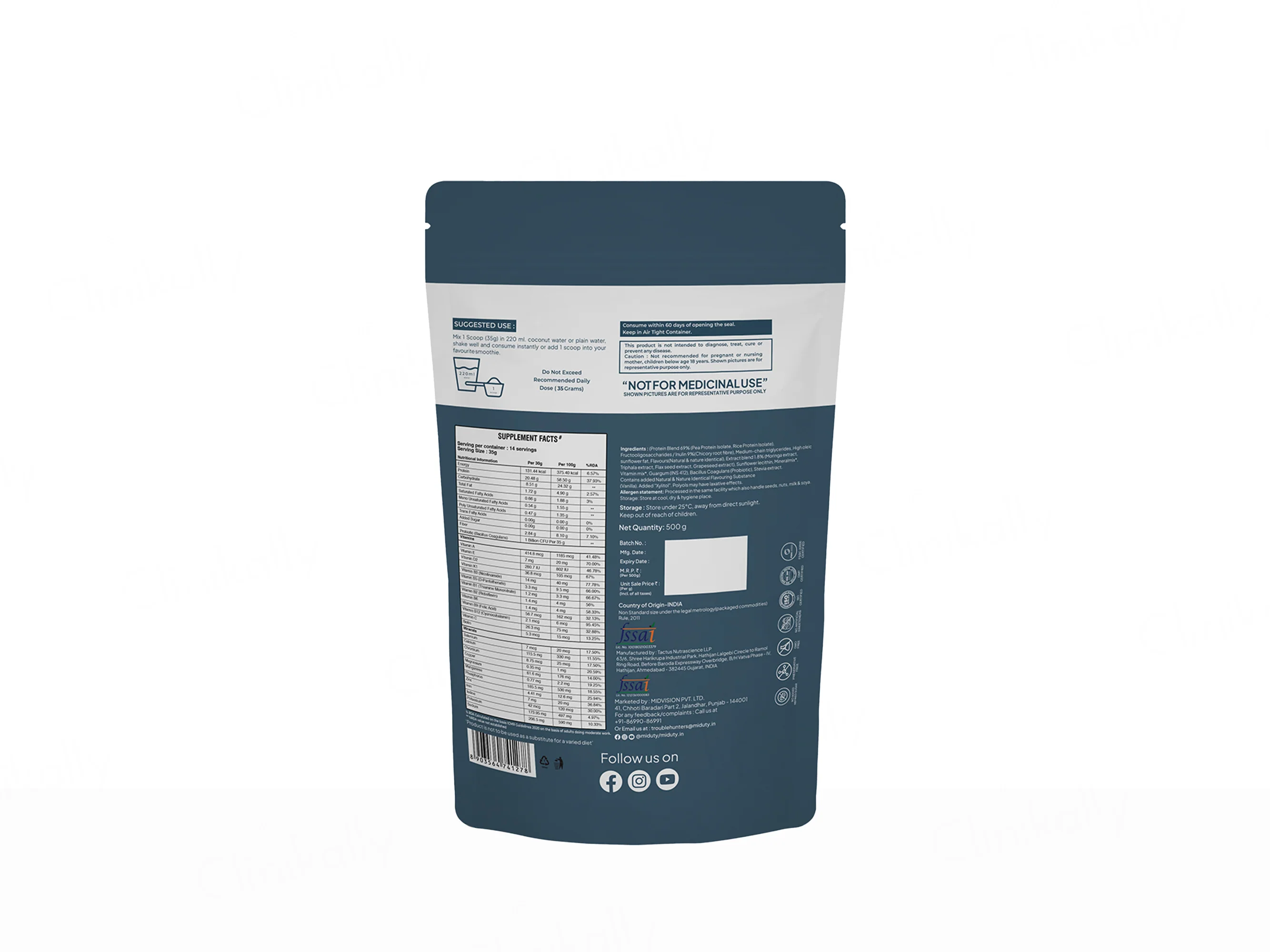 Miduty ShapeME Up 100% Plant Protein Powder - Vanilla Flavour - Image 2