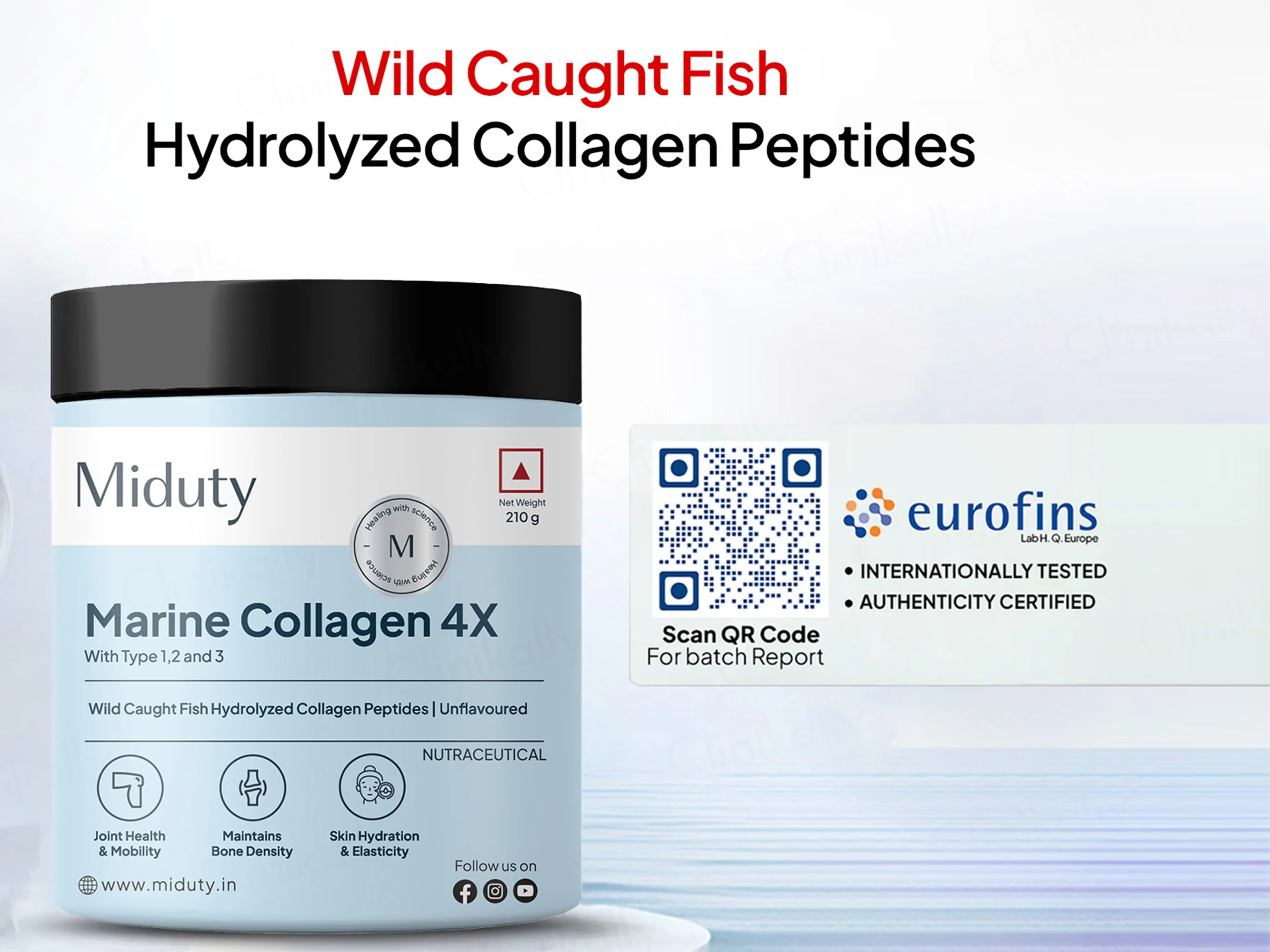 Miduty Type 1, 2 & 3 Hydrolyzed Marine Collagen 4X Peptides Powder - Unflavoured - Image 4