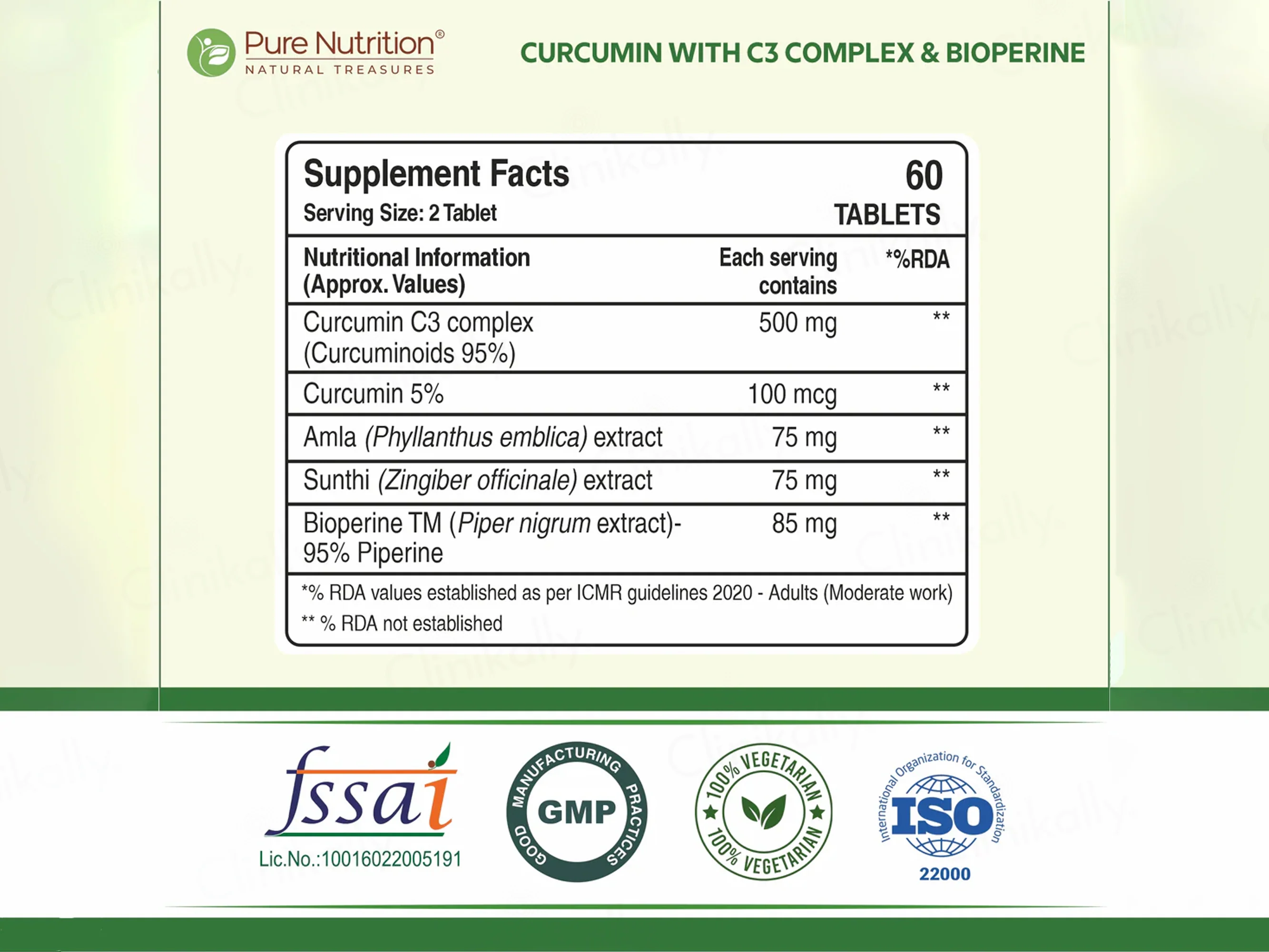 Pure Nutrition Curcumin With C3 Complex & Bioperine Veg Capsule - Image 6