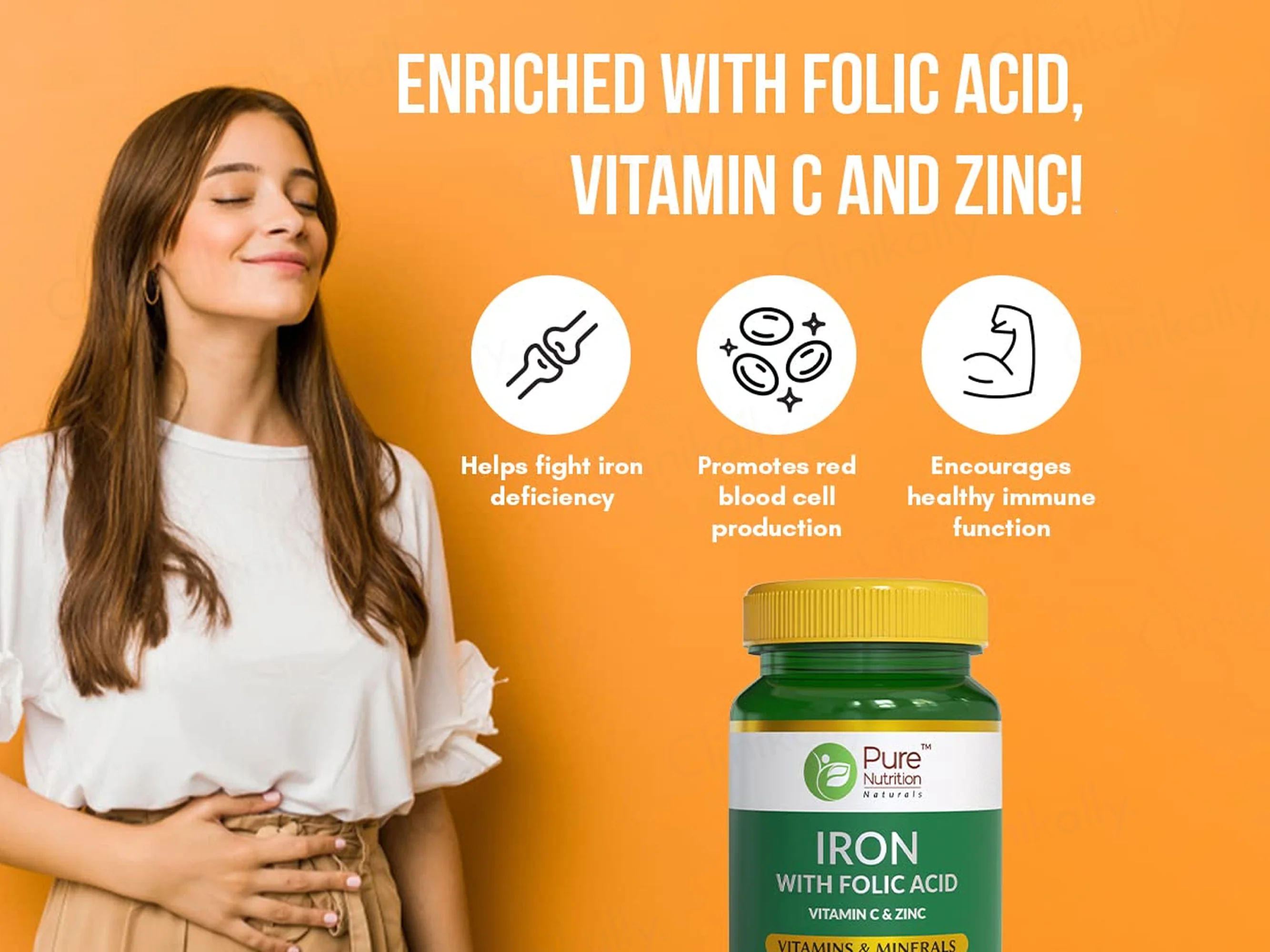 Pure Nutrition Iron With Folic Acid, Vitamin C & Zinc Veg Tablet - Image 3