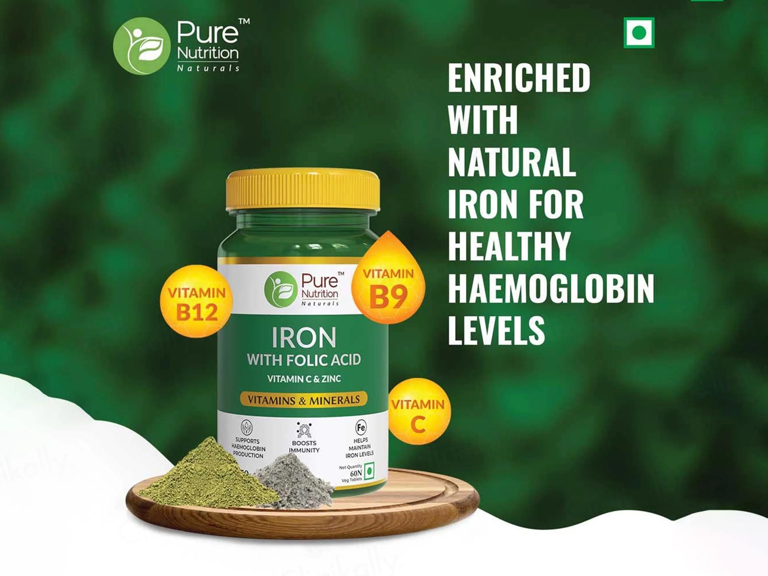 Pure Nutrition Iron With Folic Acid, Vitamin C & Zinc Veg Tablet - Image 6