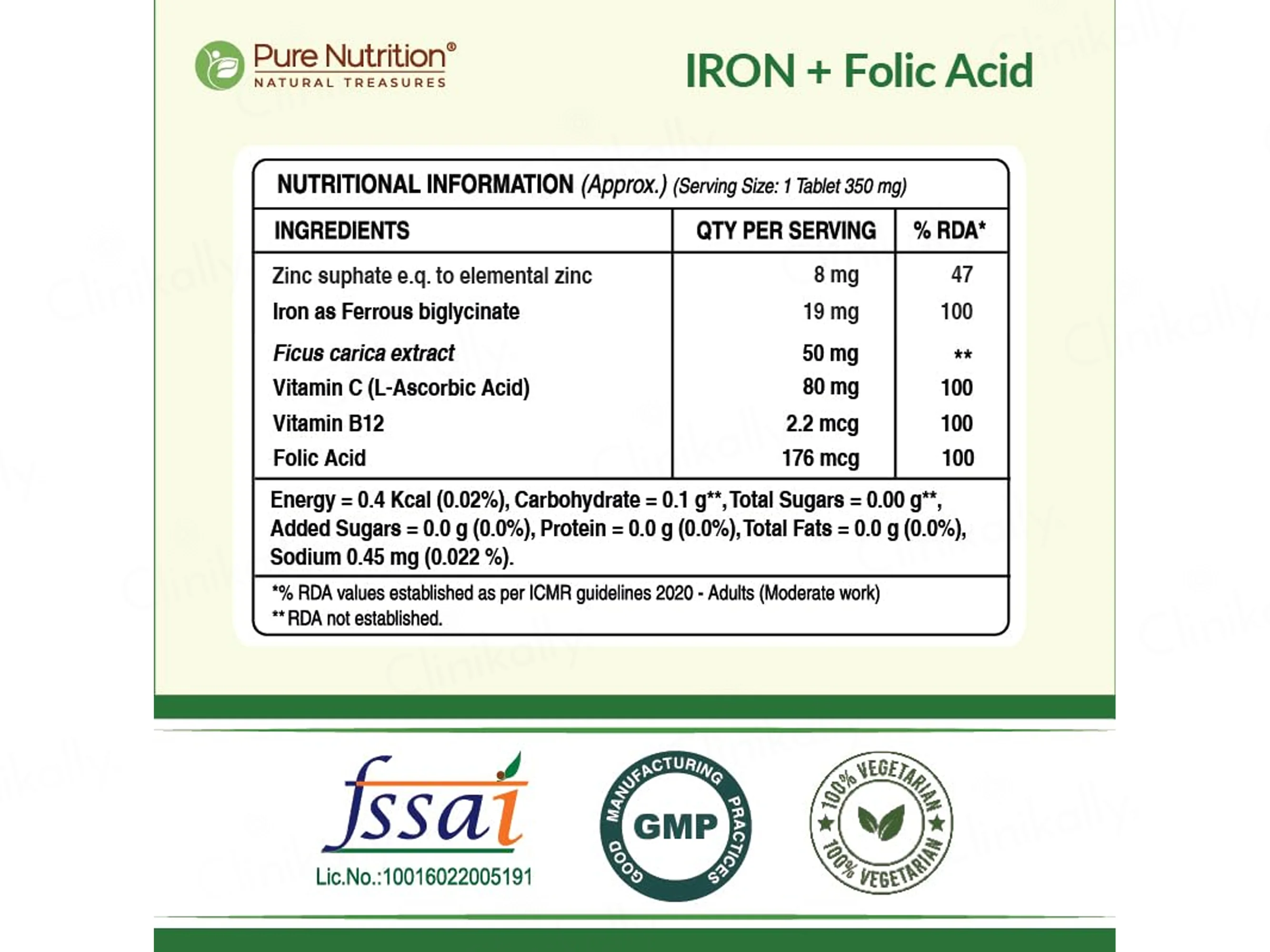 Pure Nutrition Iron With Folic Acid, Vitamin C & Zinc Veg Tablet - Image 8