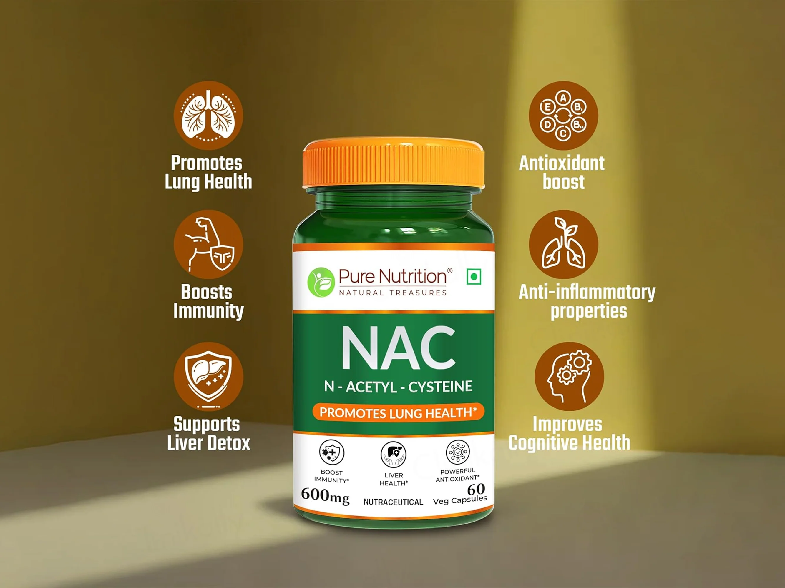 Pure Nutrition NAC N-Acetyl-Cysteine 600mg Veg Capsule - Image 2
