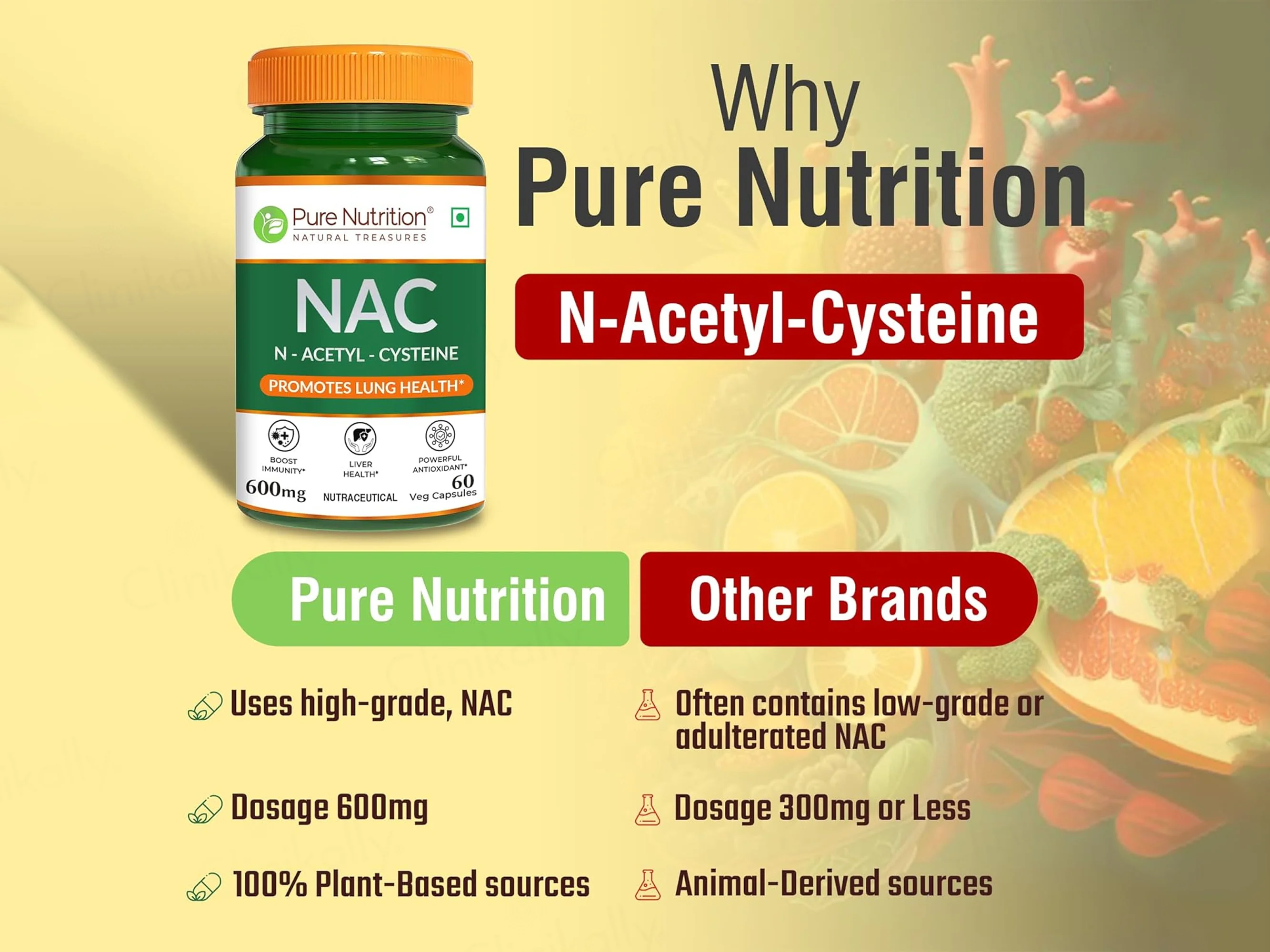 Pure Nutrition NAC N-Acetyl-Cysteine 600mg Veg Capsule - Image 3