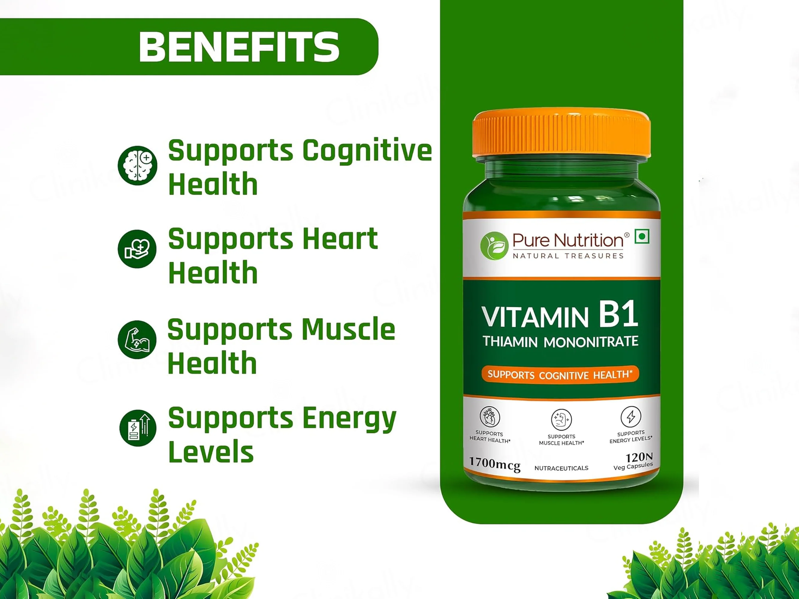 Pure Nutrition Vitamin B1 Thiamine Mononitrate 1700mcg Veg Capsule - Image 2