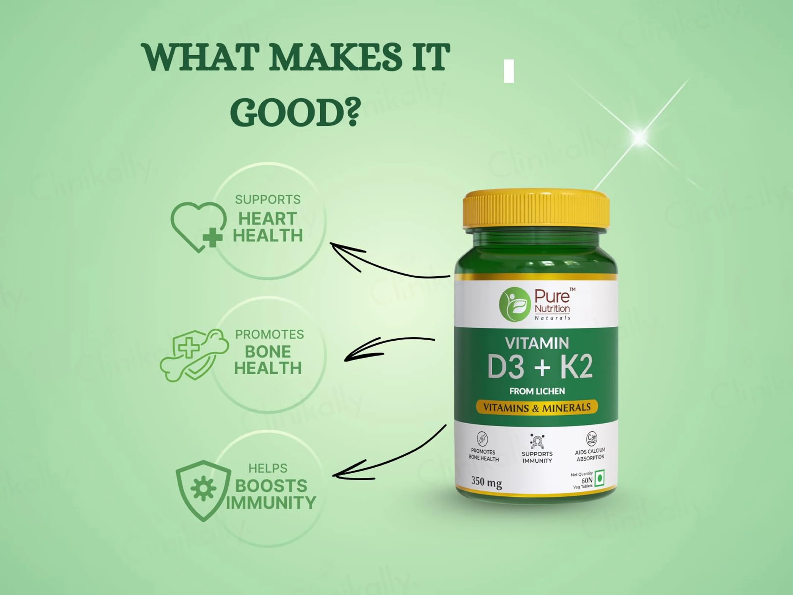 Pure Nutrition Vitamin D3 + K2 Veg Tablet - Image 3