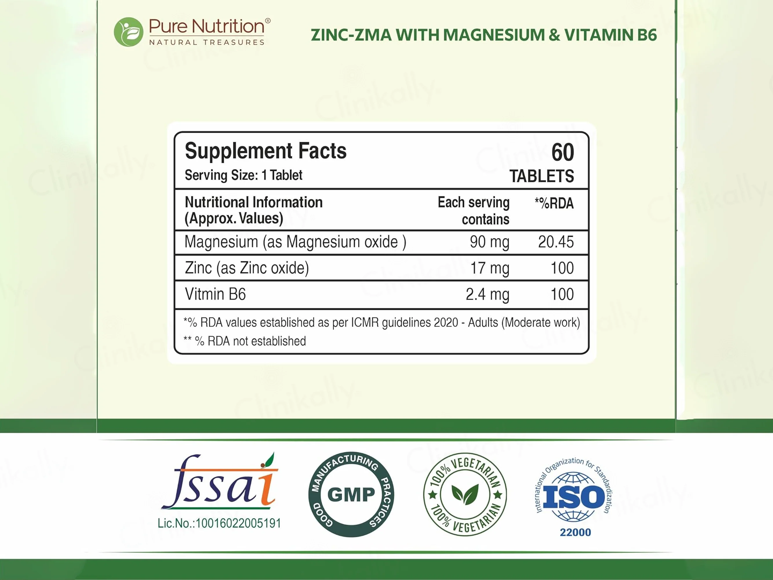 Pure Nutrition Zinc-ZMA, Magnesium + Vitamin B6 Veg Tablet - Image 3