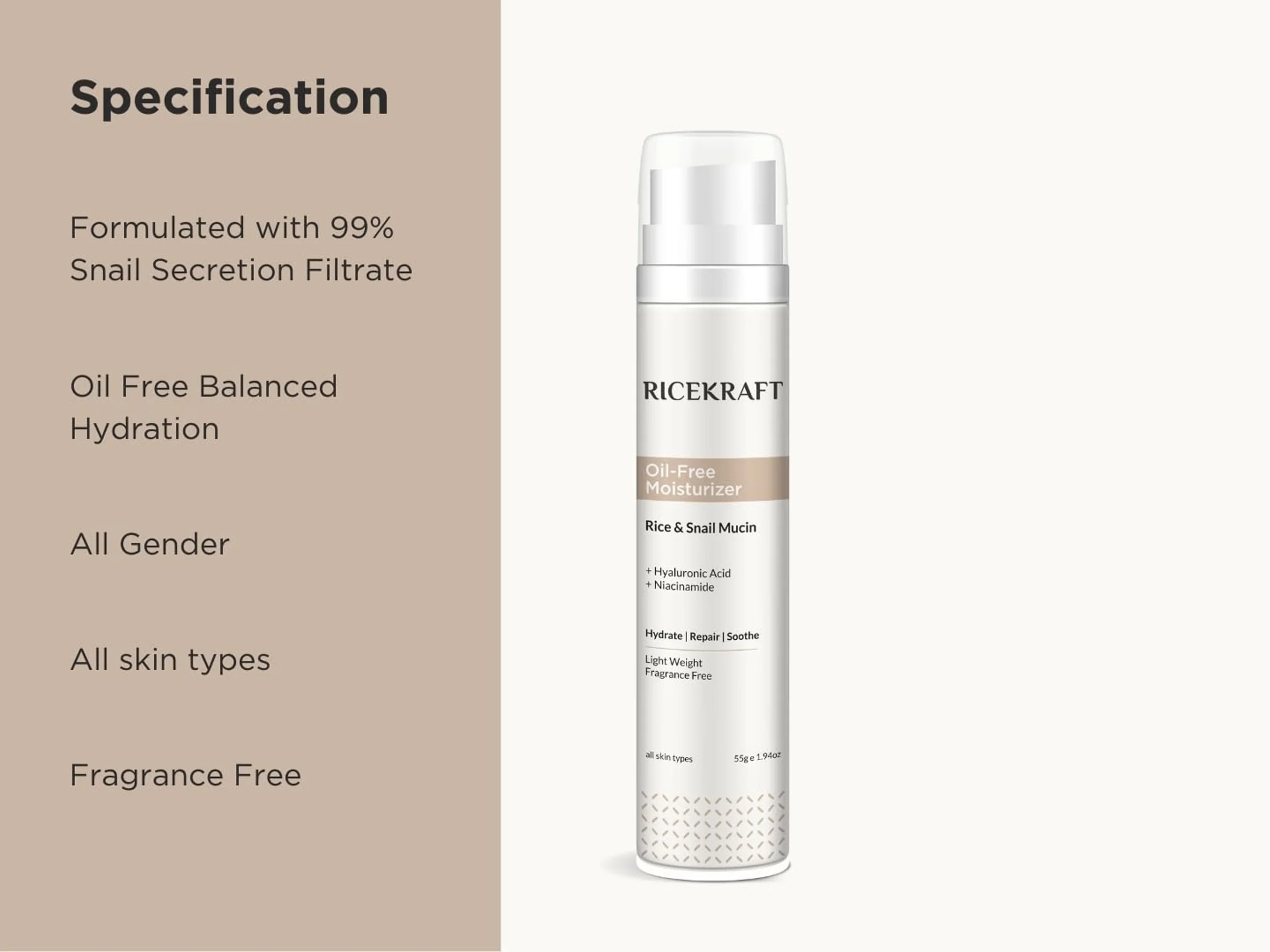 RiceKraft Rice & Snail Mucin Oil-Free Light Weight Moisturizer - Image 6