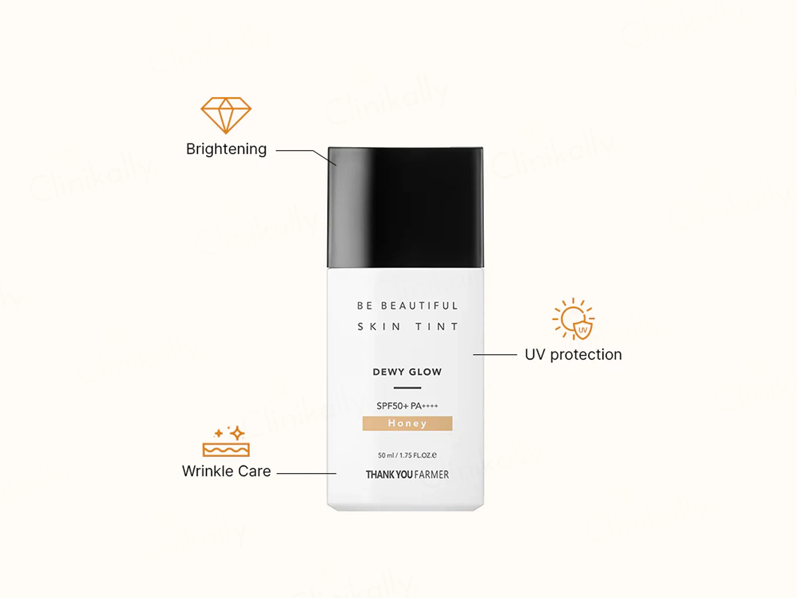 Thank You Farmer Be Beautiful Skin Tint Dewy Glow Moisturiser Sunscreen SPF 50 PA++++ (Honey) - Image 3