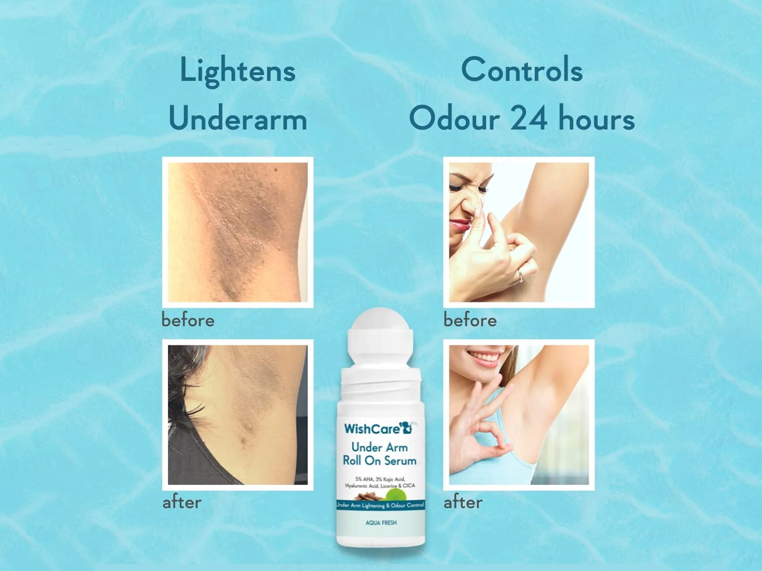 WishCare Aqua Fresh Under Arm Lightening & Odour Control Roll-On Serum - Image 3