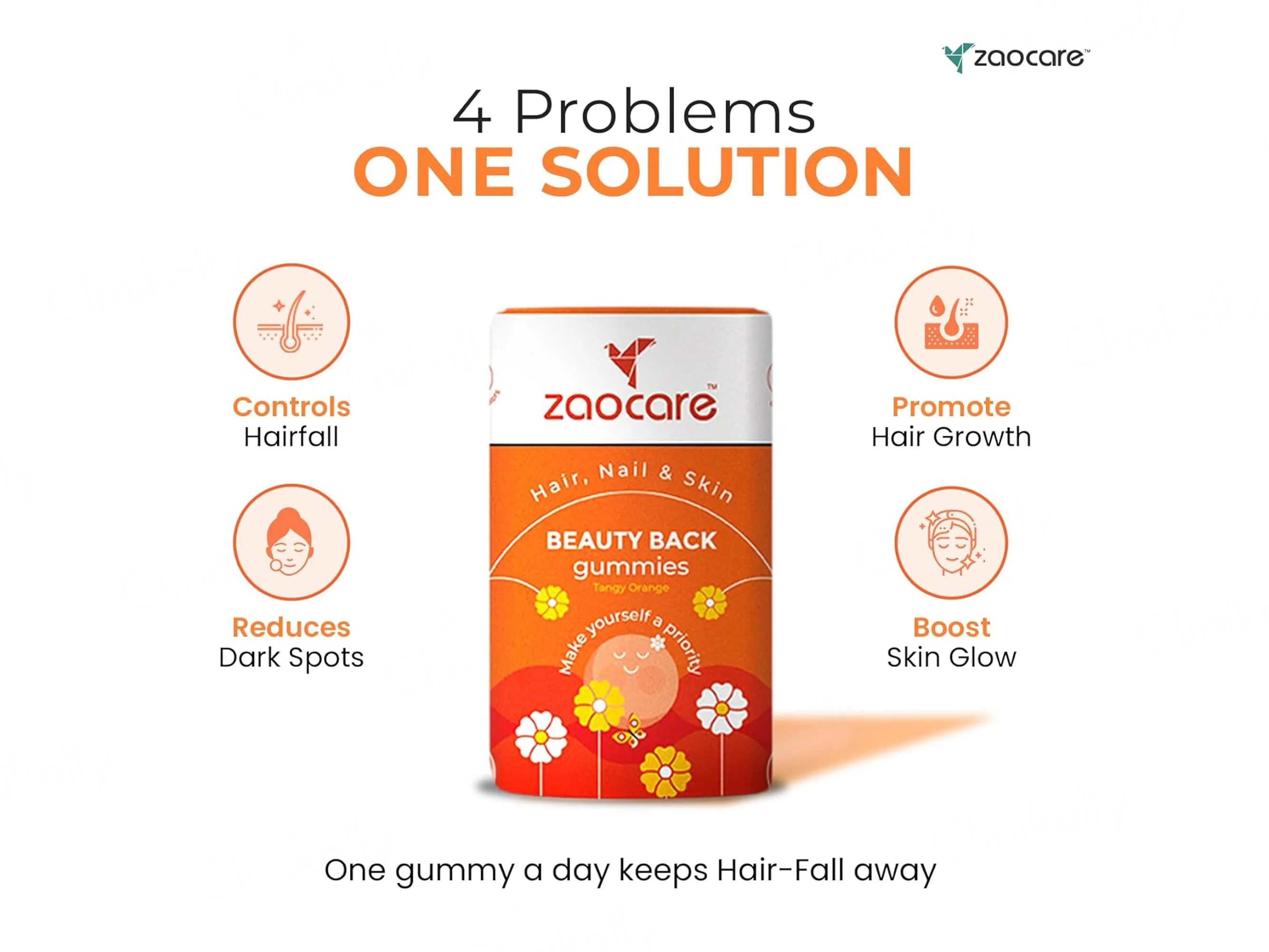 Zaocare Beauty Back Gummies For Hair, Nail & Skin - Tangy Orange Flavour - Image 2