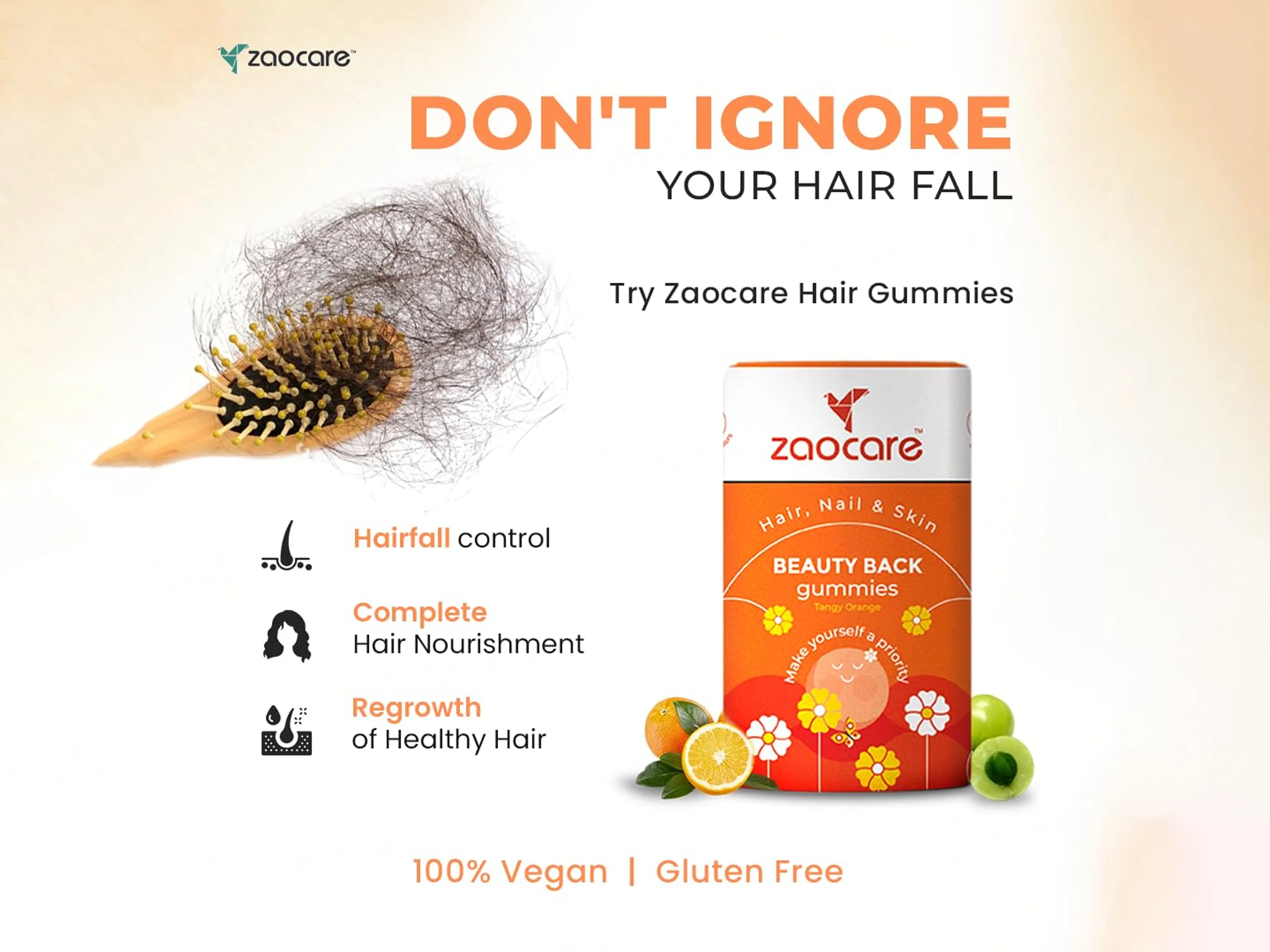 Zaocare Beauty Back Gummies For Hair, Nail & Skin - Tangy Orange Flavour - Image 3
