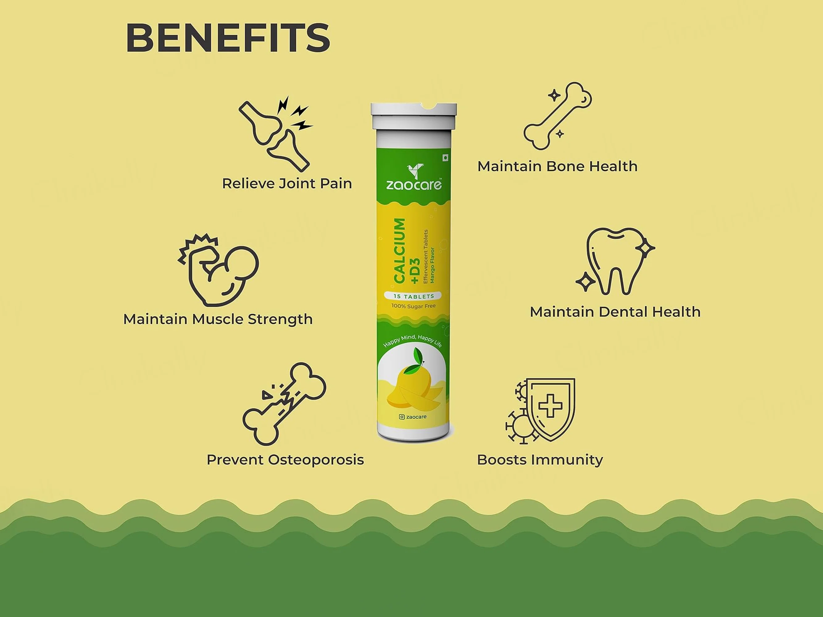 Zaocare Calcium + Vitamin D3 Effervescent Tablet - Mango Flavour - Image 4